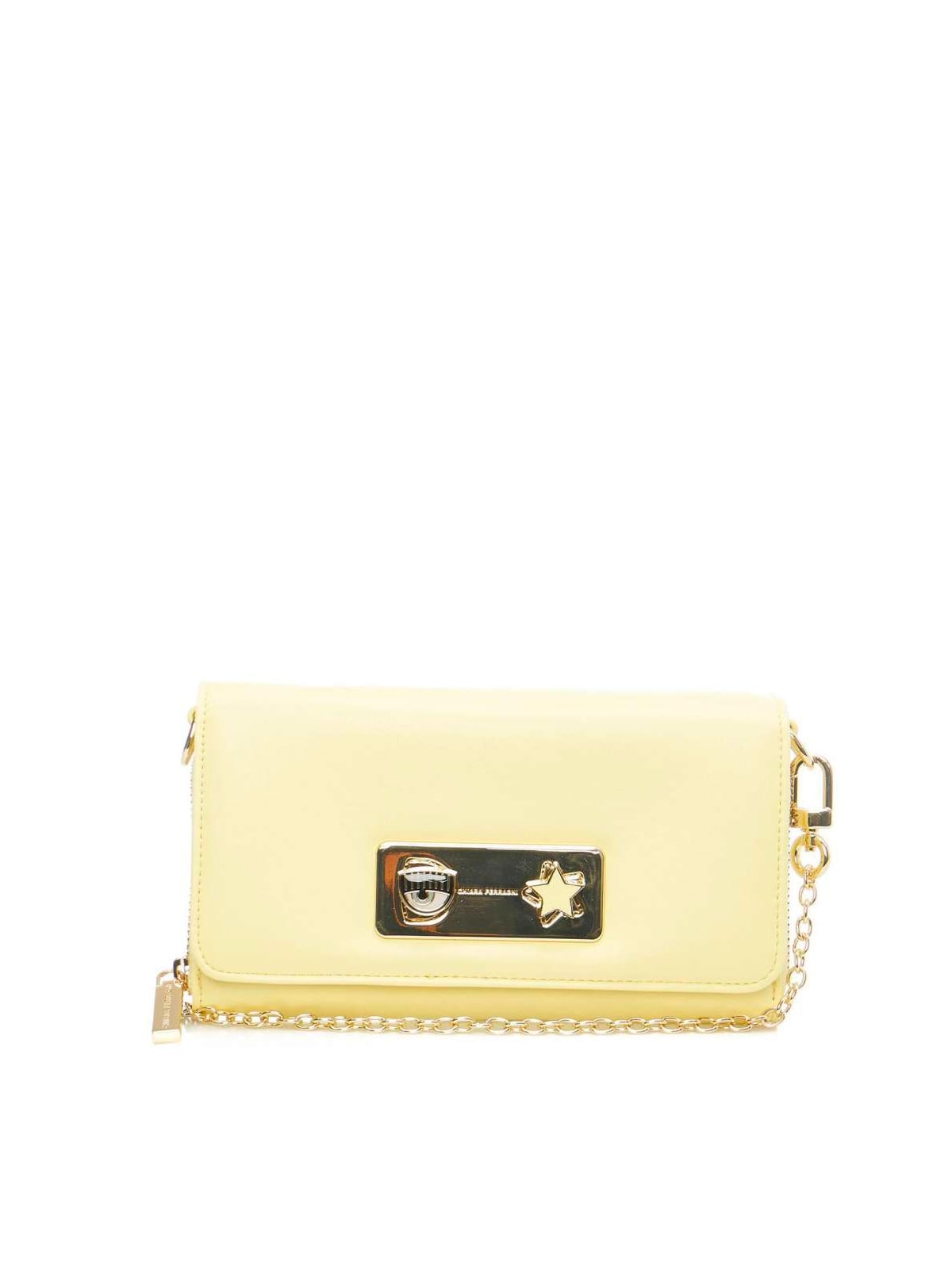 Chiara Ferragni Bag With Shoulder Belt And Gold Logo In Wax Yellow