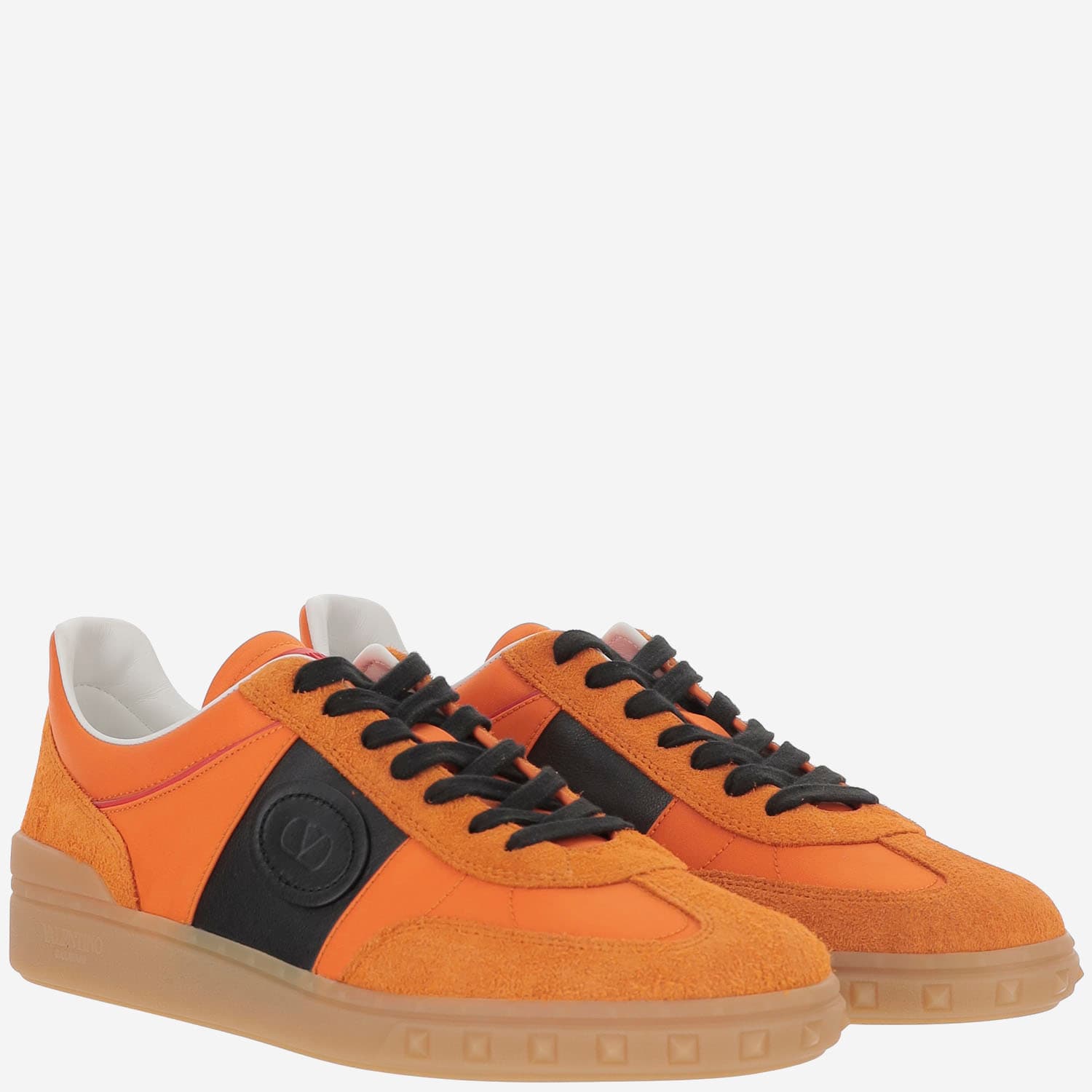 Valentino Upvillage Leather And Nylon Low Top Sneaker In Pumpkin/nero/coral Red