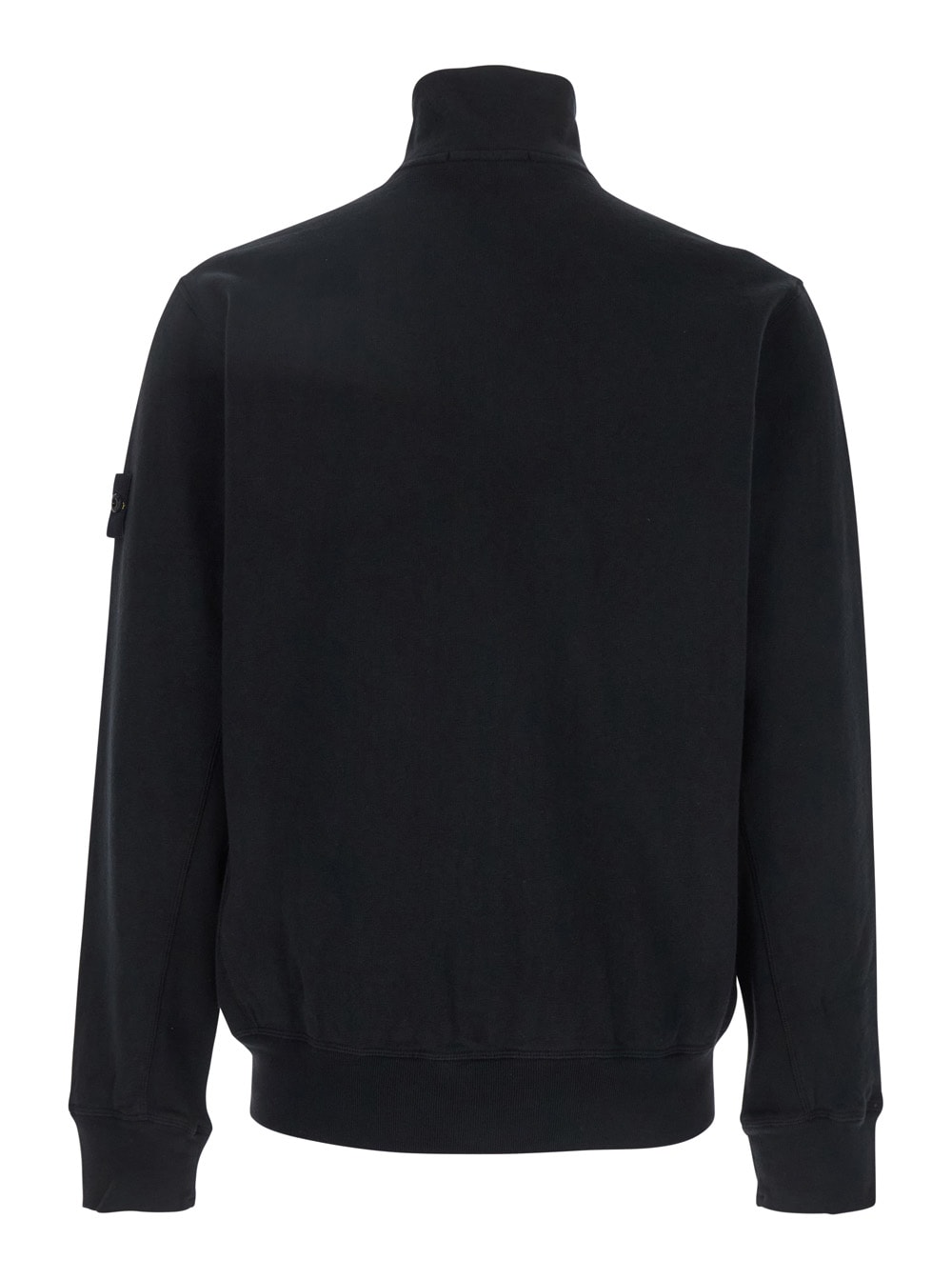 Stone Island Logo Hooded Cotton Sweatshirt In Black