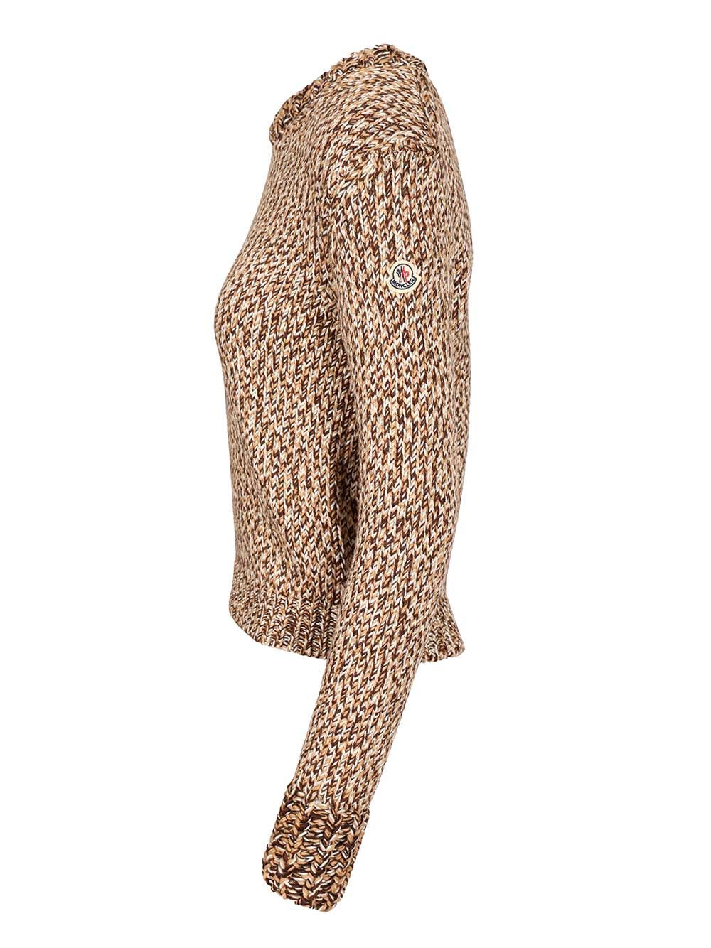 Moncler Marled Wool Crewneck Sweater In Brown