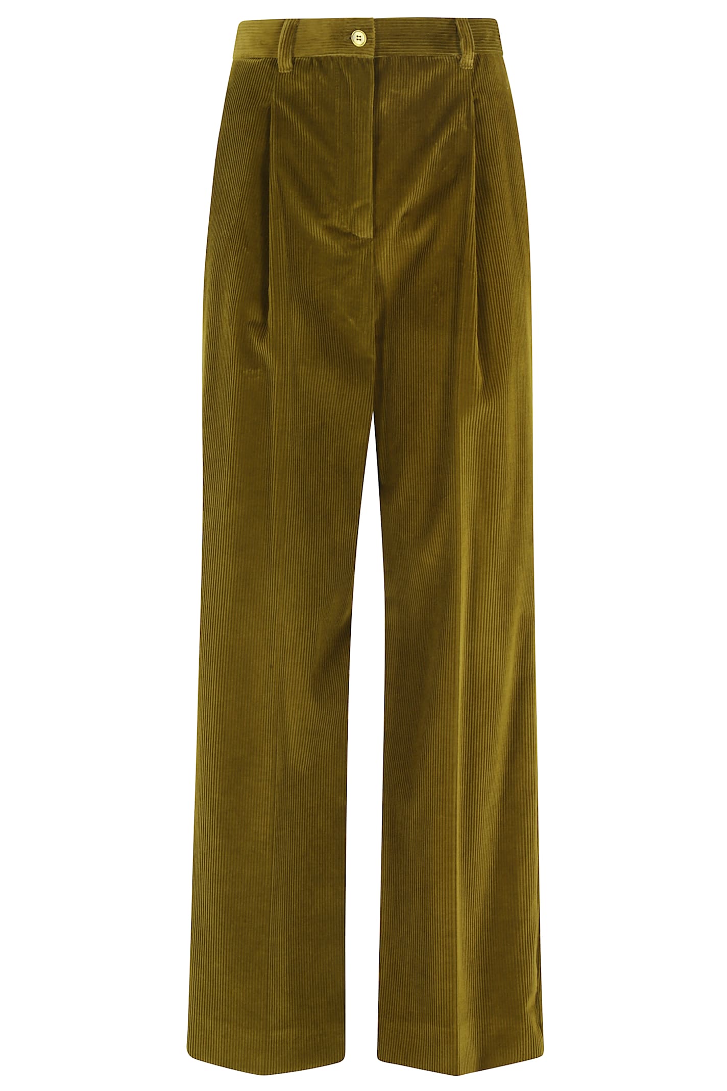 Weekend Max Mara Pleated Corduroy Trousers In Green