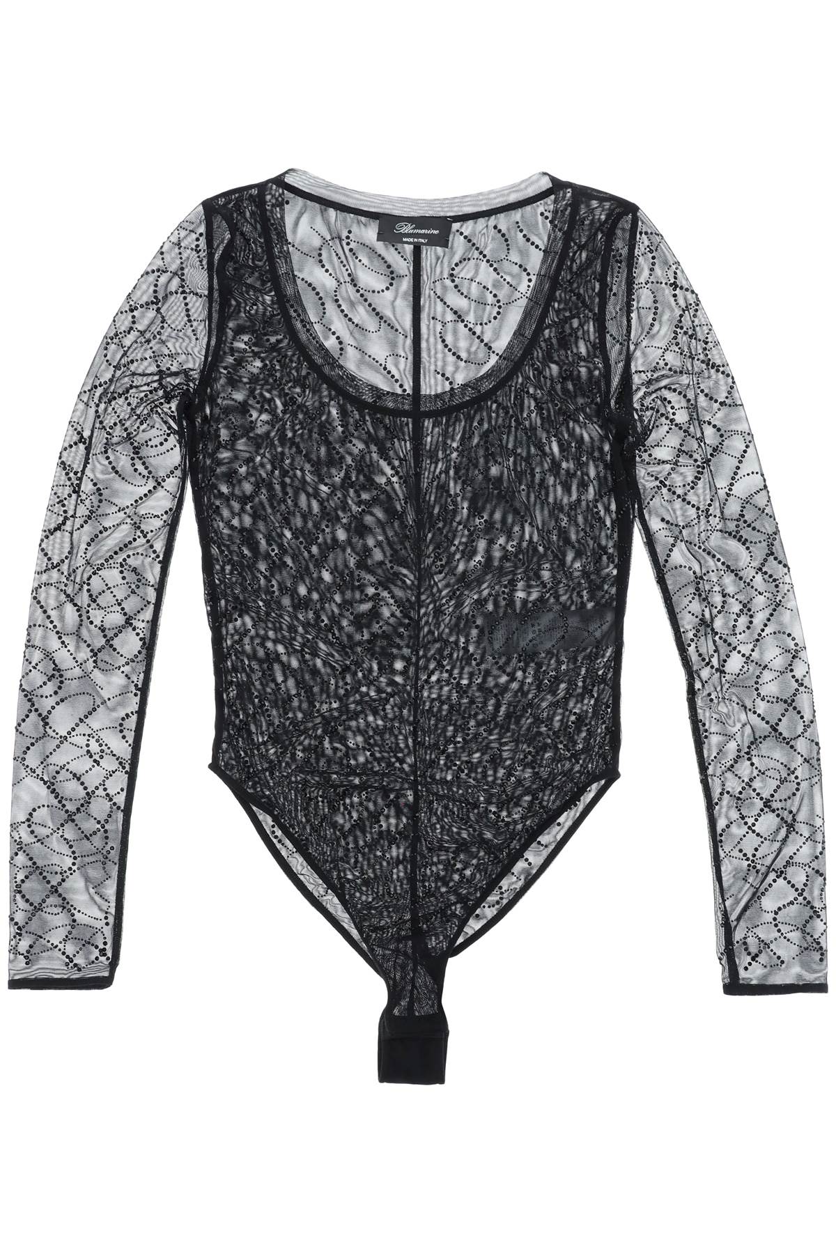 Blumarine Stretch Tulle Bodysuit With Crystal Monogram