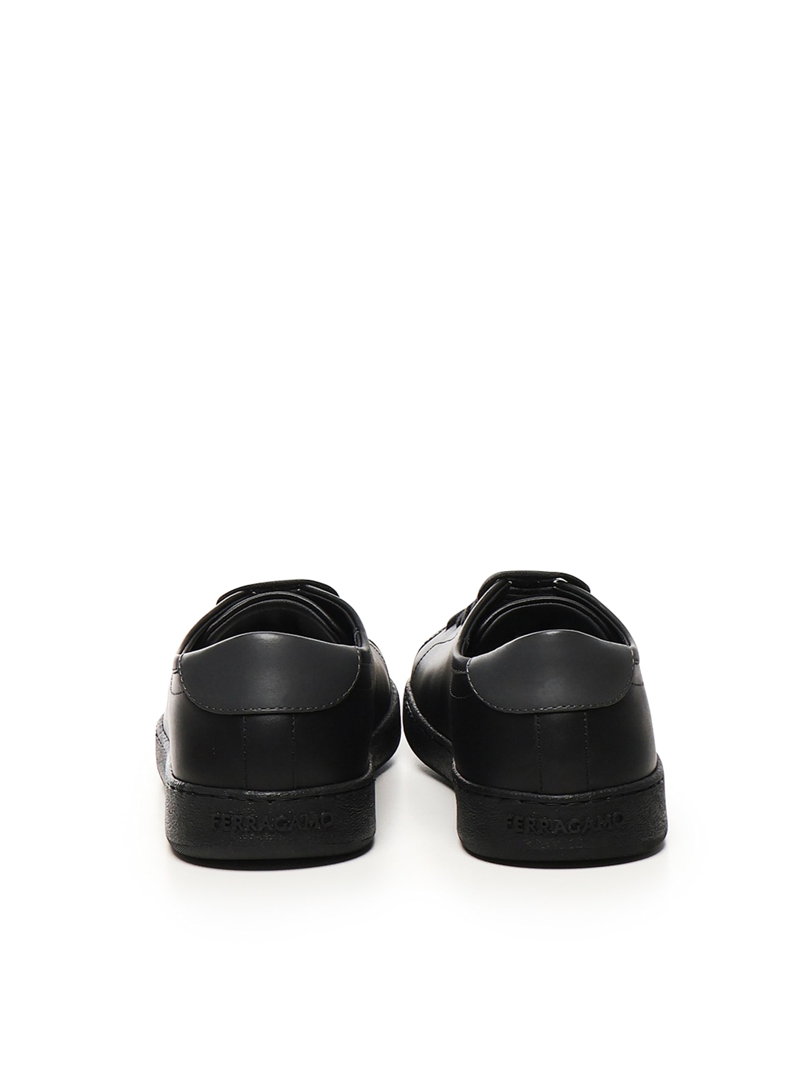 Ferragamo Leather Low-top Brandy Sneakers With Rubber Sole In Nero