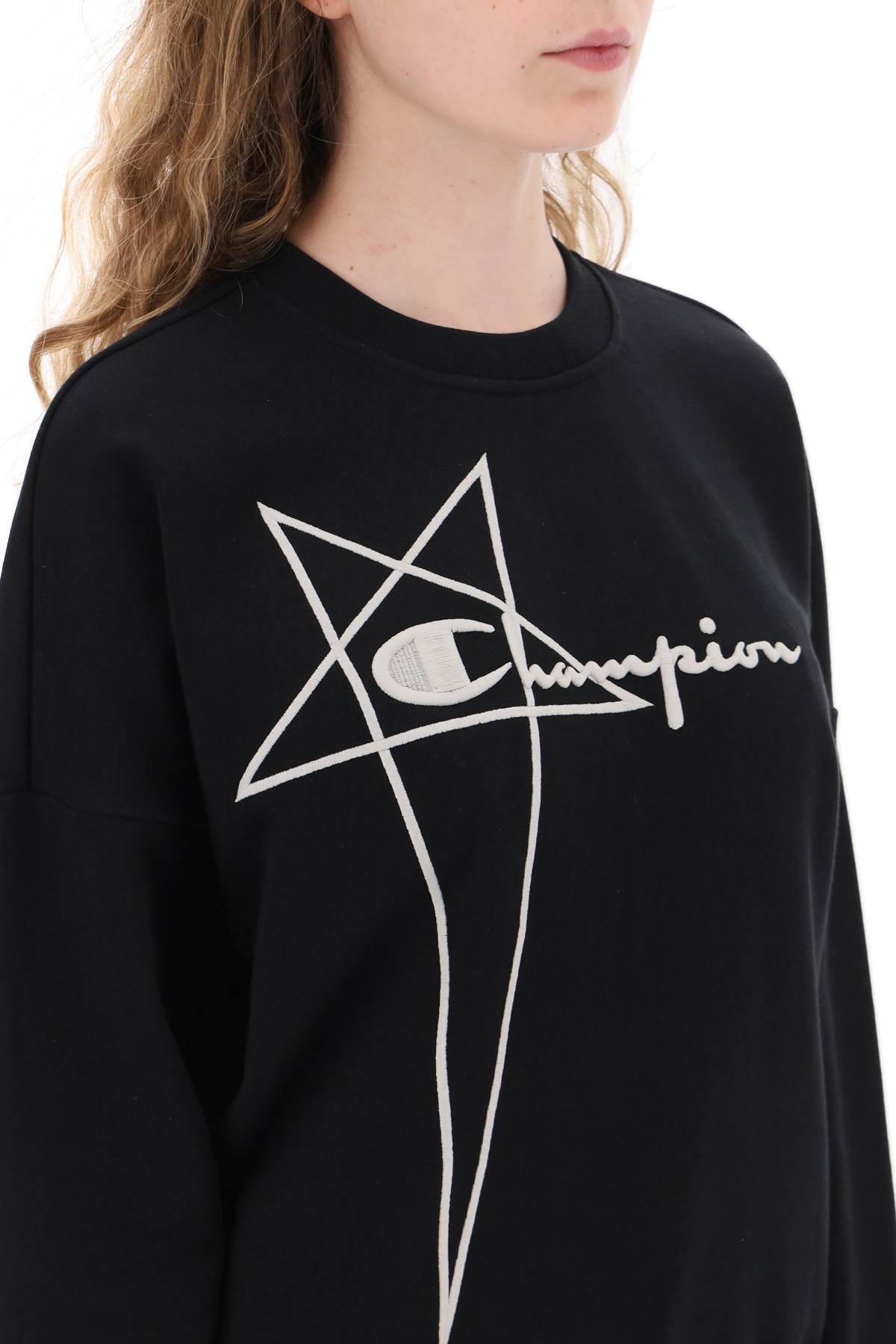 Shop Rick Owens X Champion Champion X Crew-neck Sweatshirt With Logo Embroidery In Black