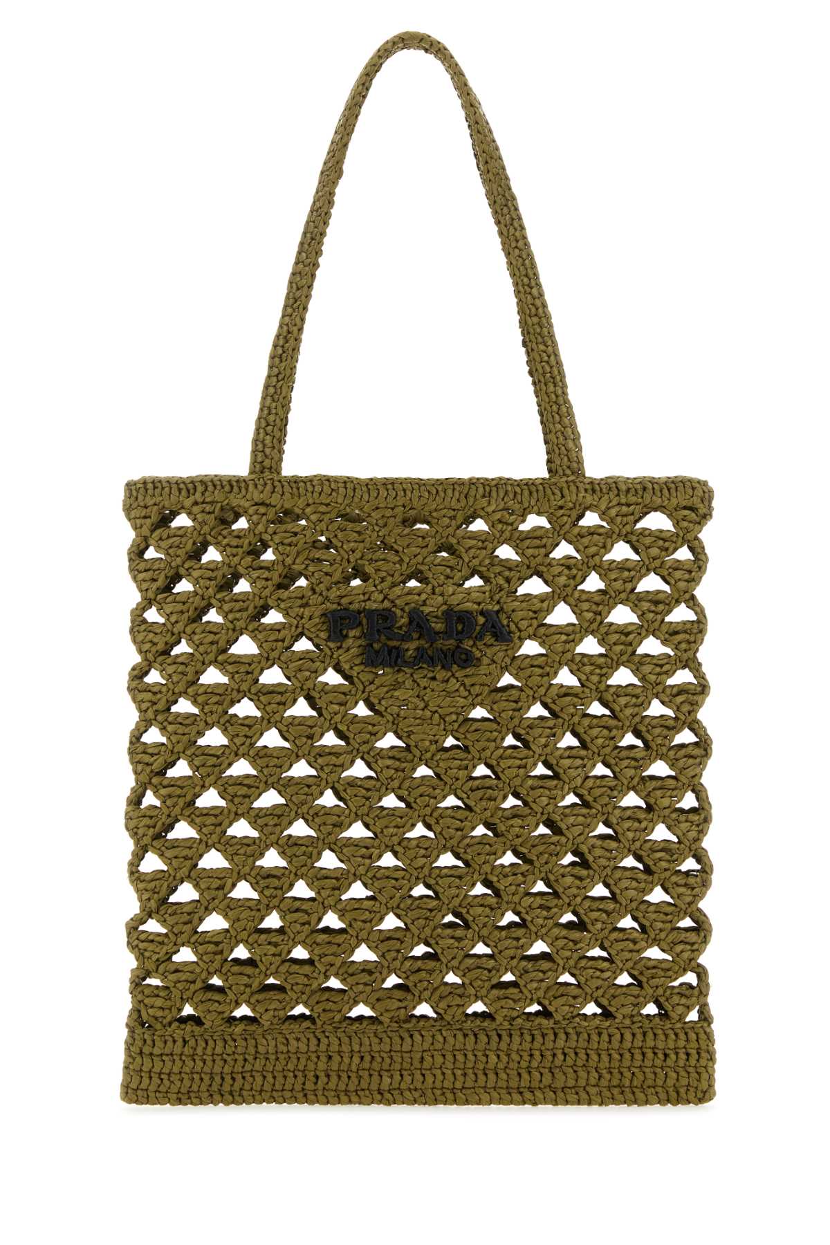 Shop Prada Khaki Straw Handbag In Oliva