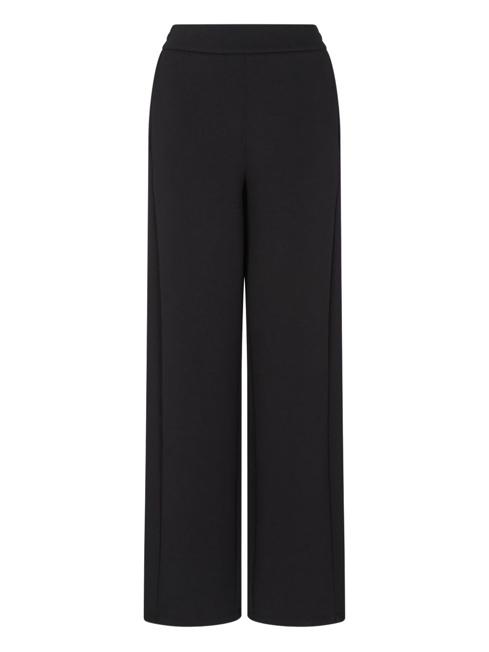 Emporio Armani High-rise Wide-leg Cotton-blend Trousers In Black