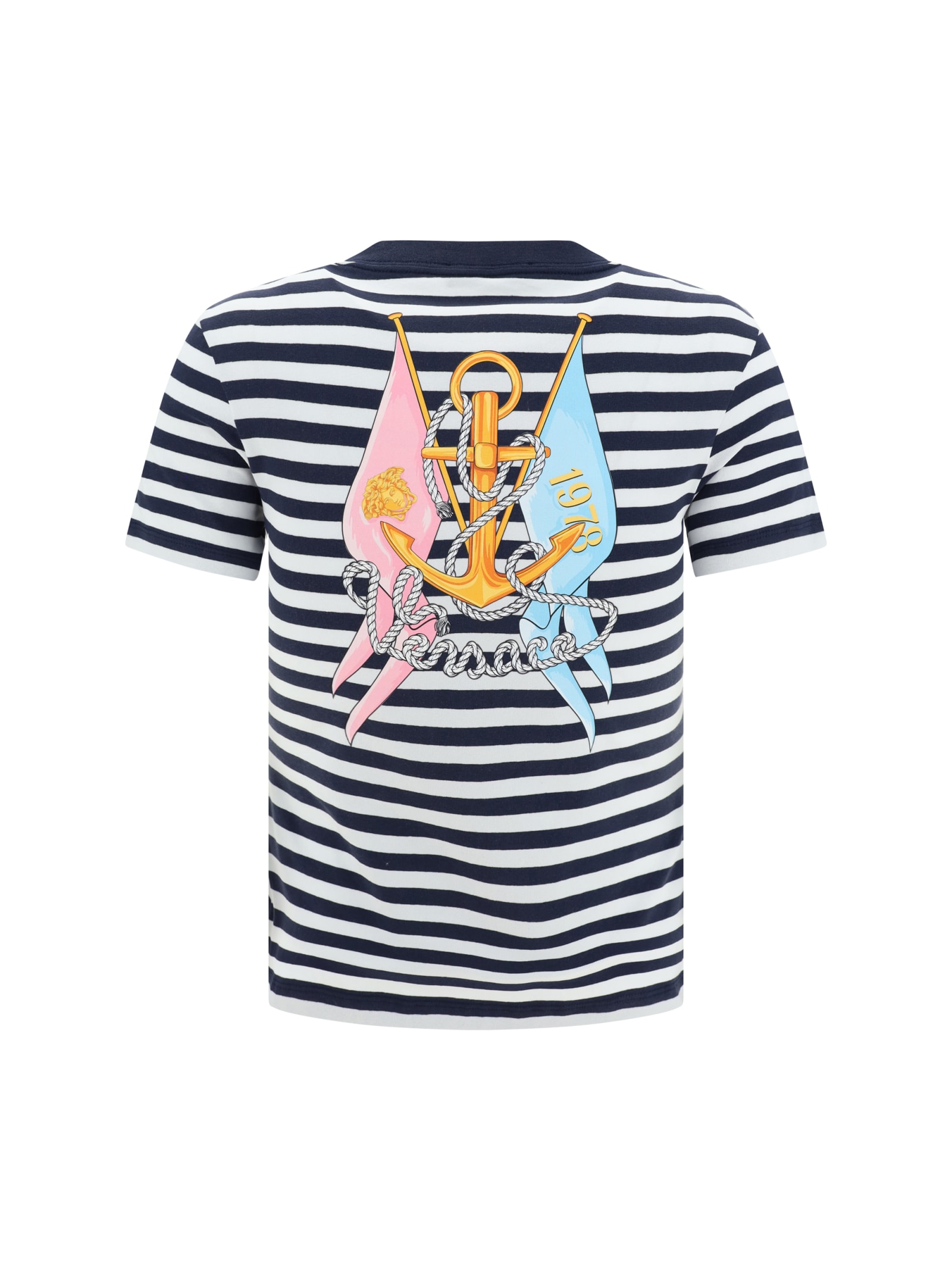 Shop Versace T-shirt In White+navy+multicolor