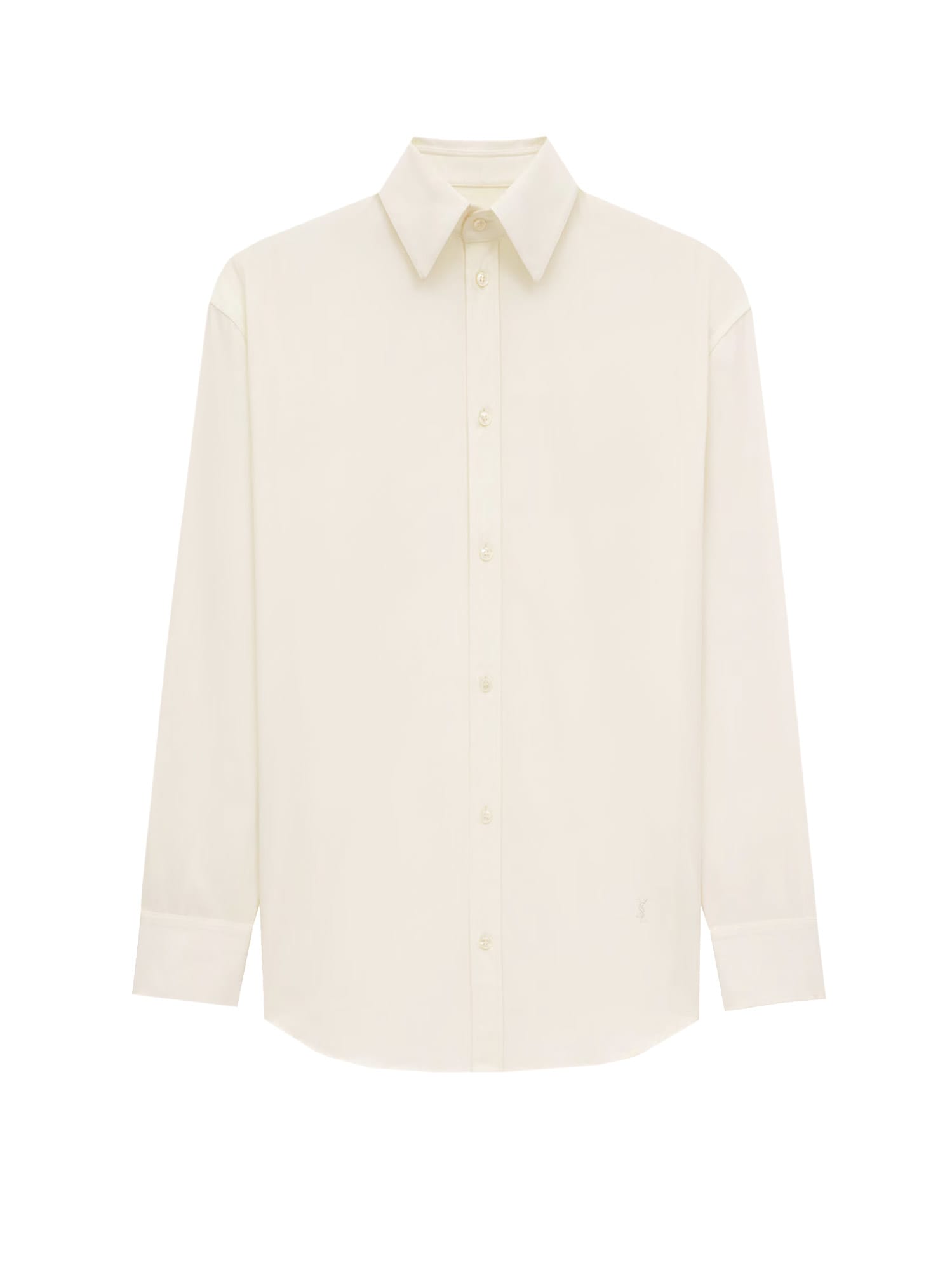 Saint Laurent Women Certified Cotton Shirt With Monogram Embroidery In Neutral