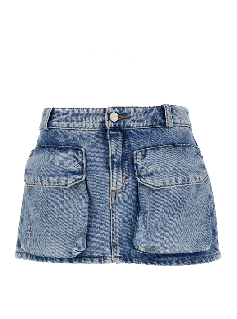 gio Mini Blue Skirt With Patch Pockets In Cotton Denim Woman