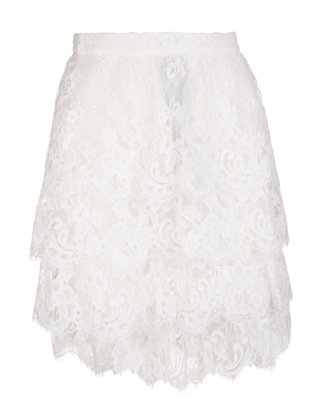Ermanno Scervino Short Skirt With Flounces In White Lace