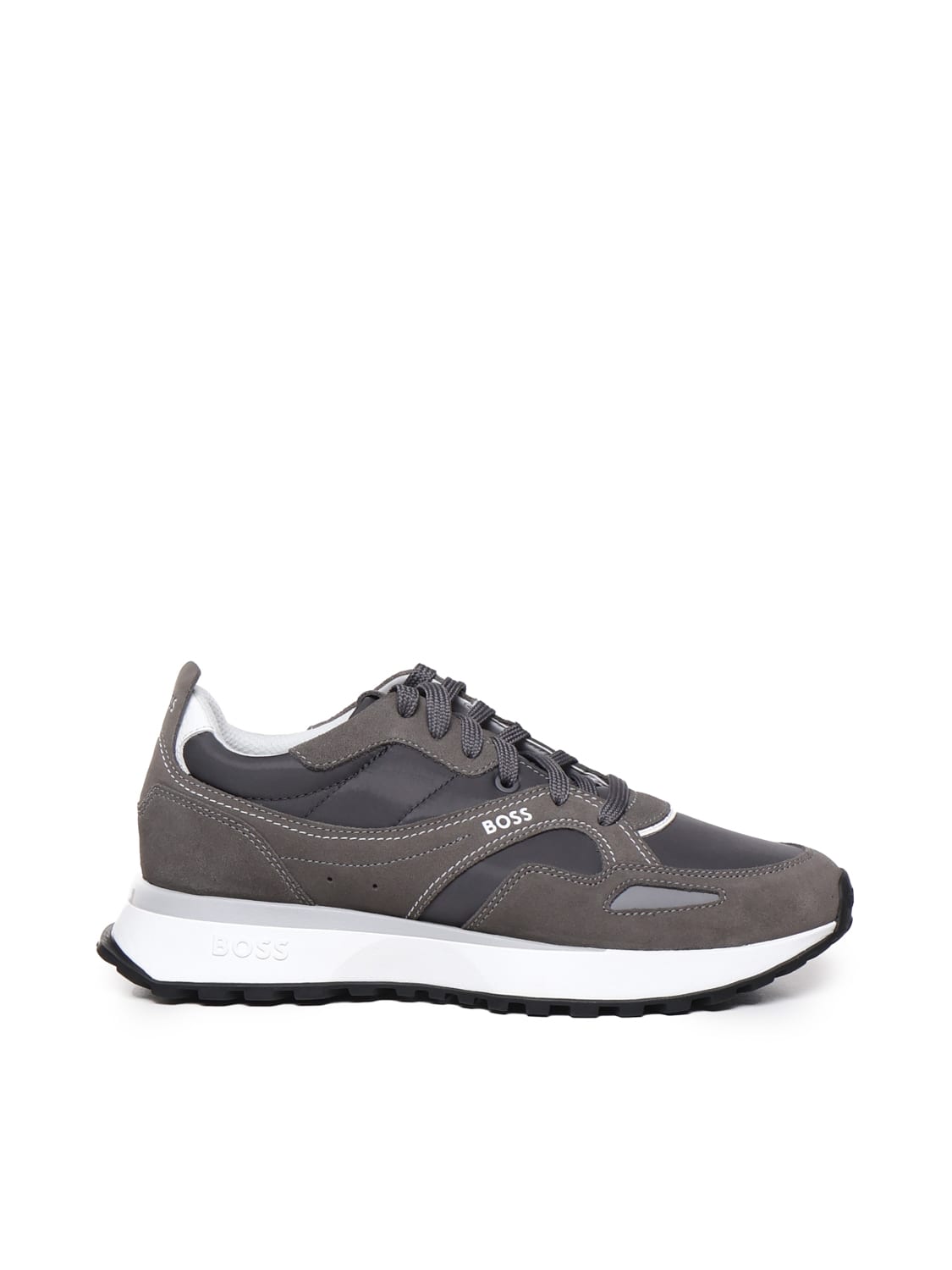 Hugo Boss Mixed Materials Sneakers With Suede And Branded Trim In Grey