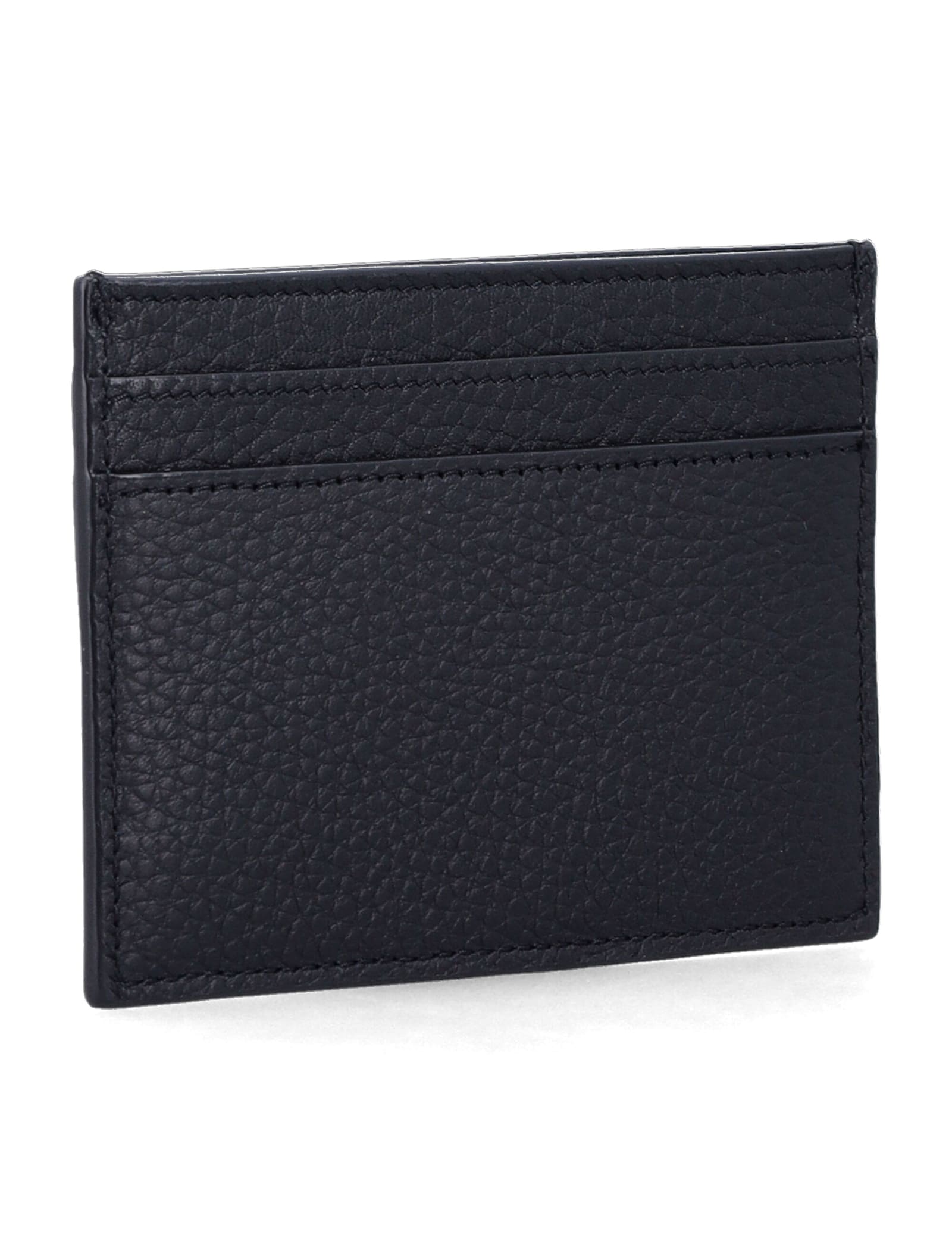 Saint Laurent Tiny Cassandre Card Case In Grained Leather In Black