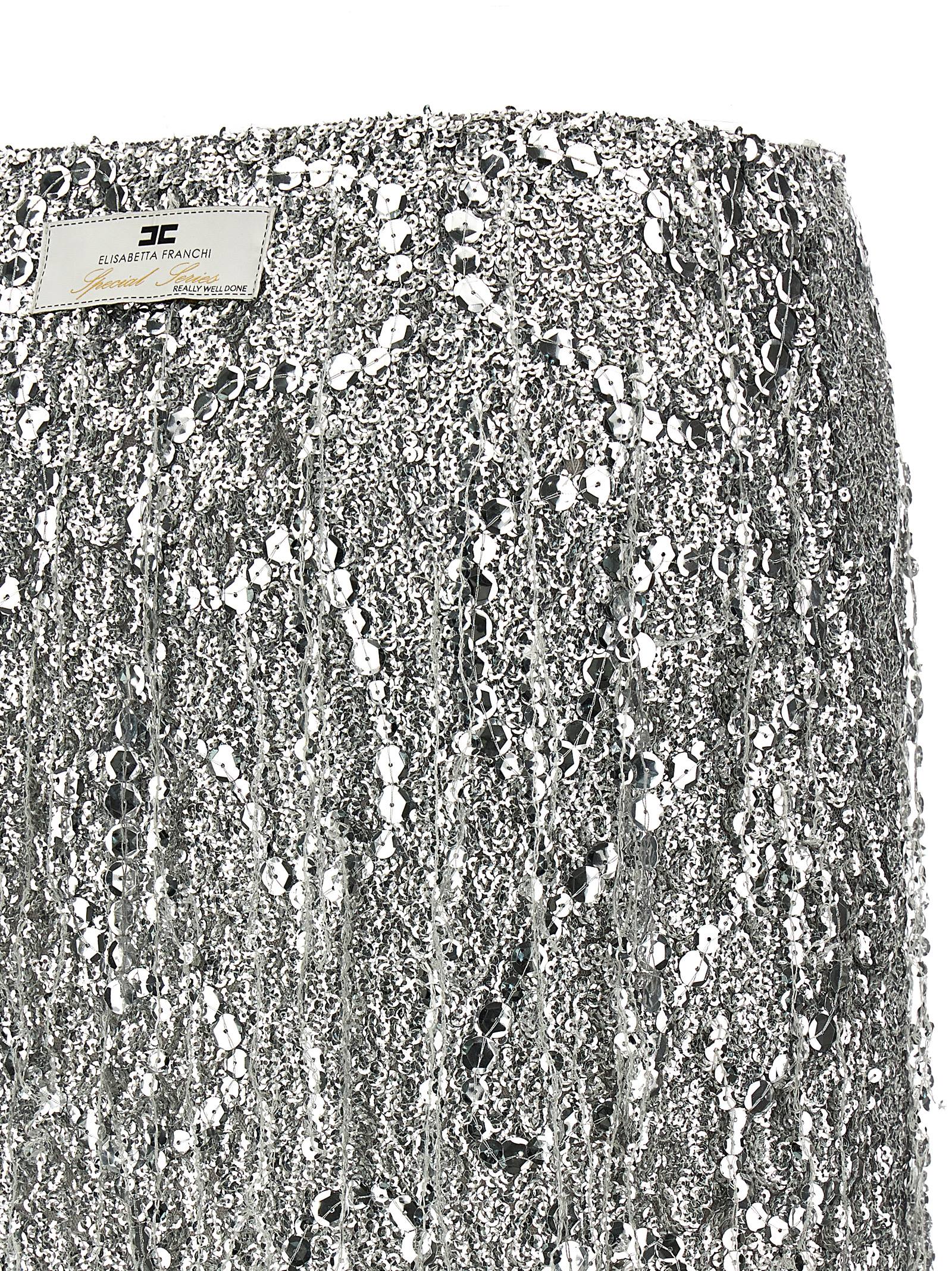 Shop Elisabetta Franchi Sequin Tulle Skirt In Silver