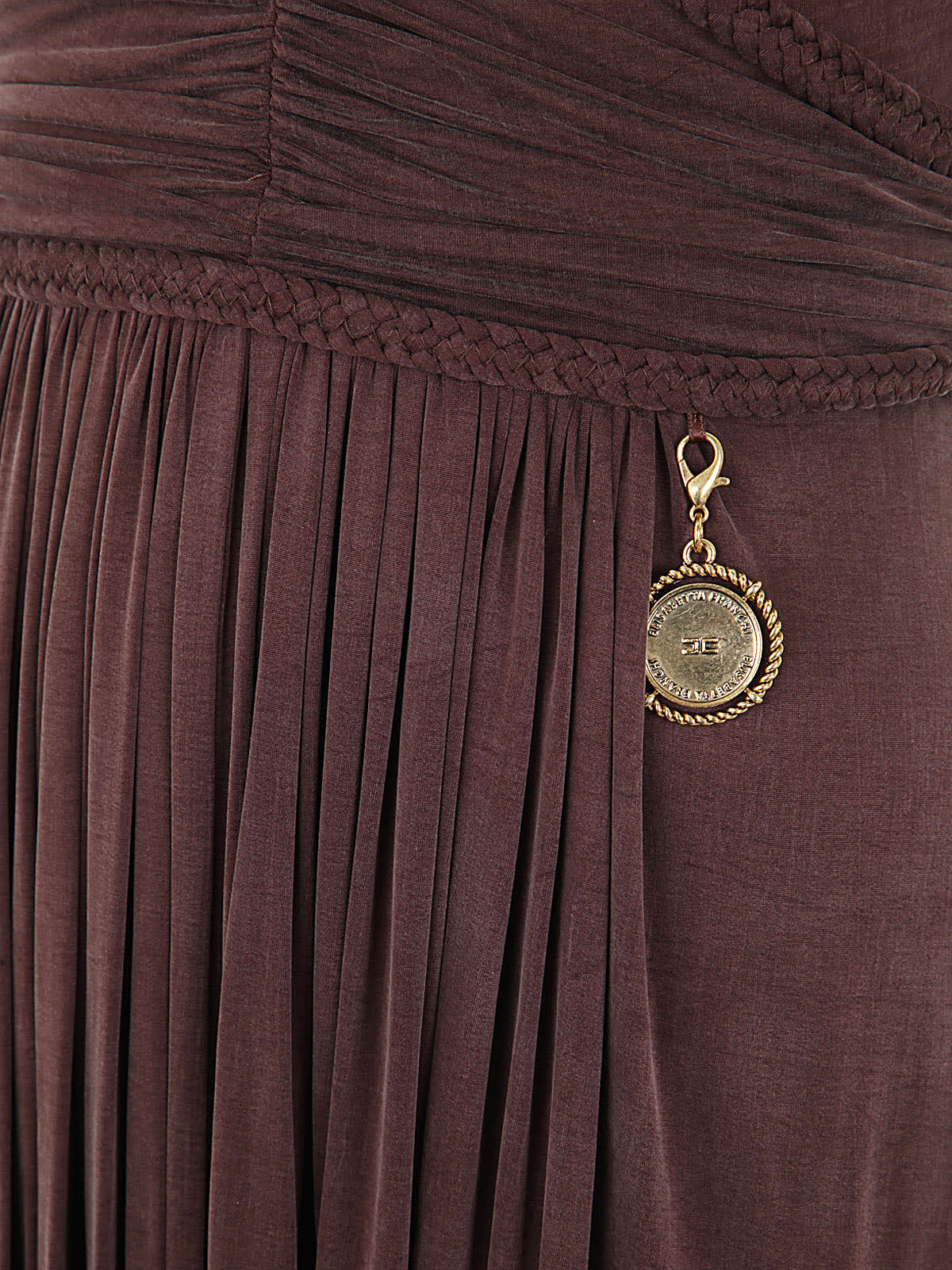 Shop Elisabetta Franchi Thin Strap Long Dress With Slit In Dark