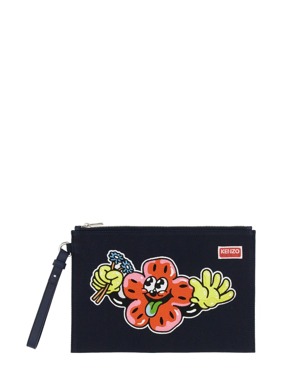 Kenzo Clutch With Embroidery In Black