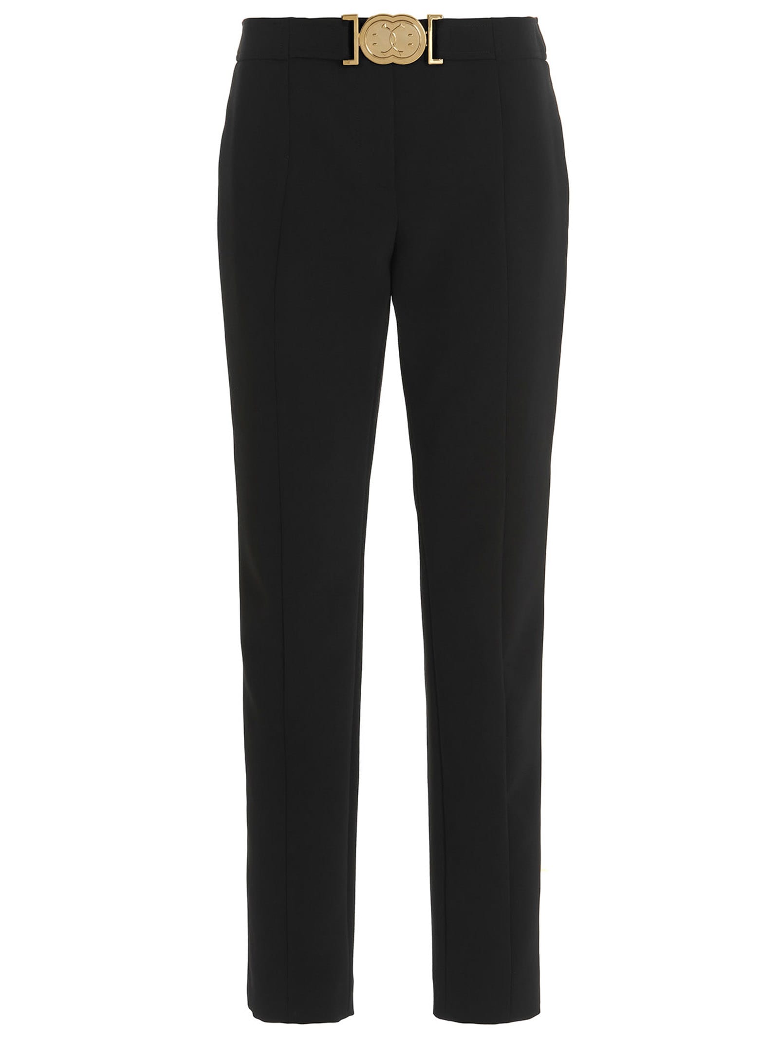 Shop Moschino Smiley Buckle Pants In Black