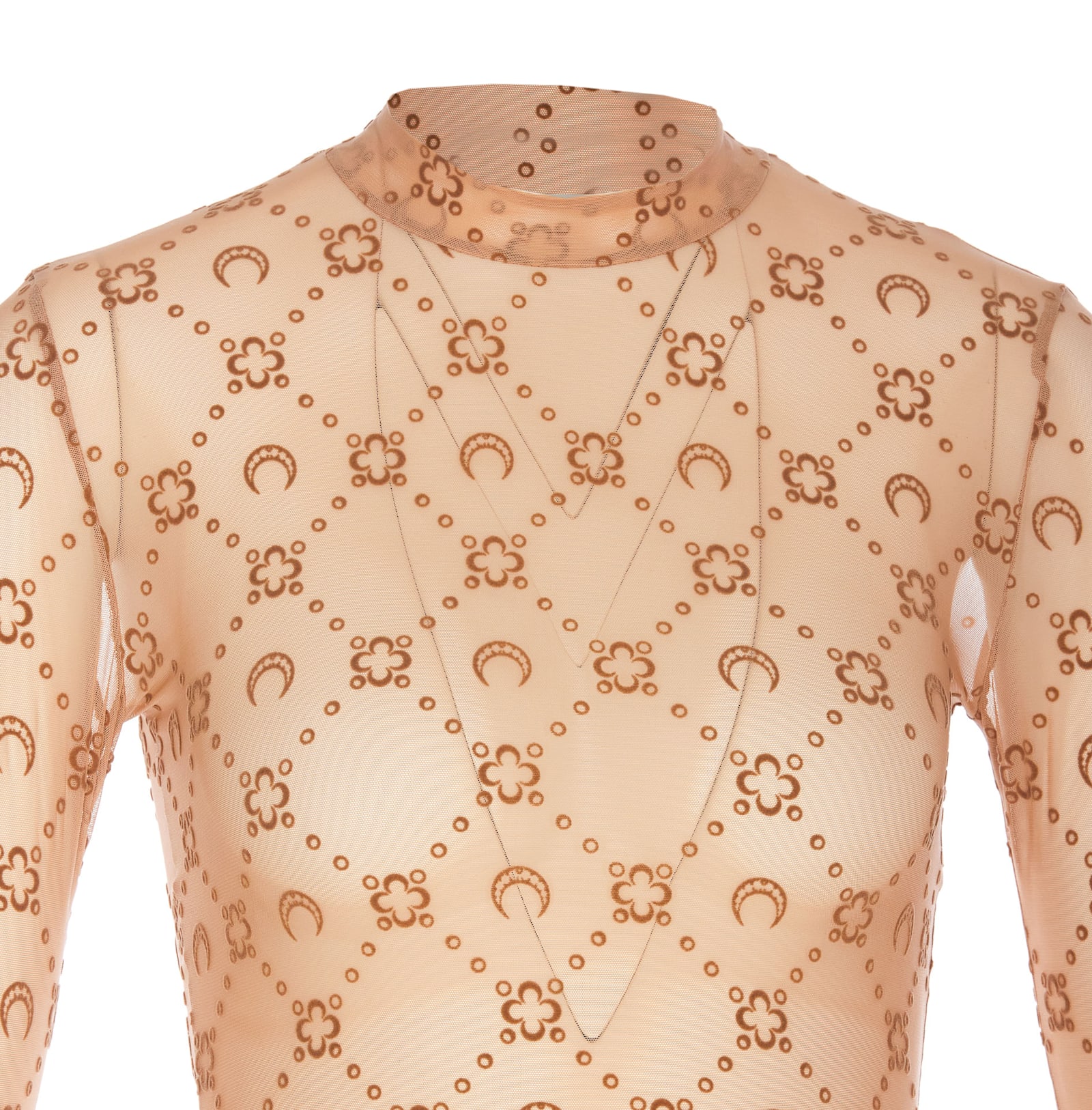 Shop Marine Serre Monogram Mesh Flock Long Sleeves Top In Beige