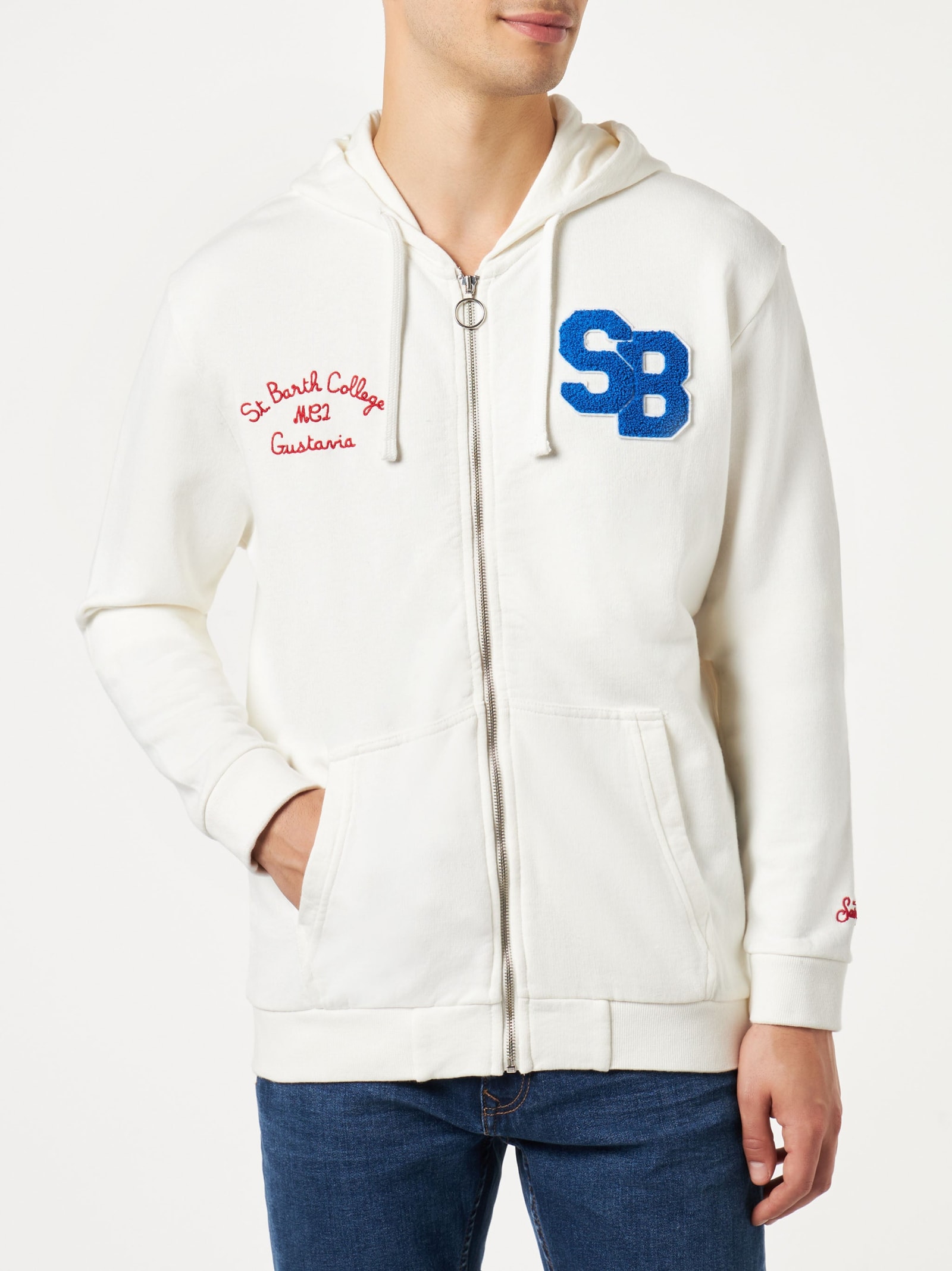 Mc2 Saint Barth Man Cotton Sweatshirt With Patch And Embroidery