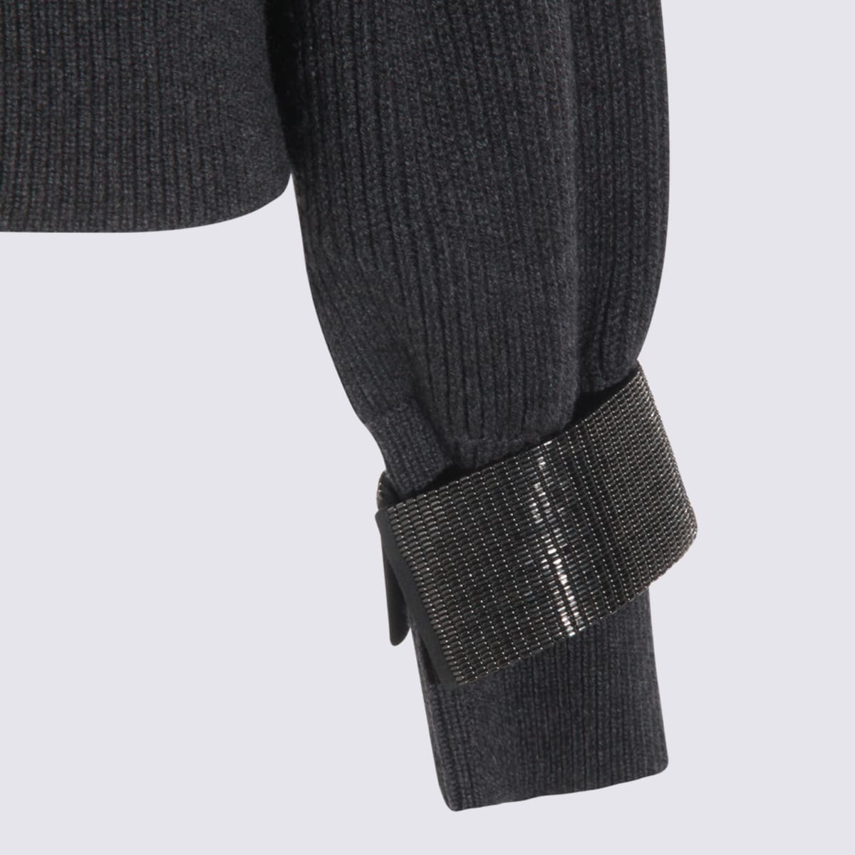 Brunello Cucinelli Ribbed V-neck Knitwear Cuffed Sleeves In Black