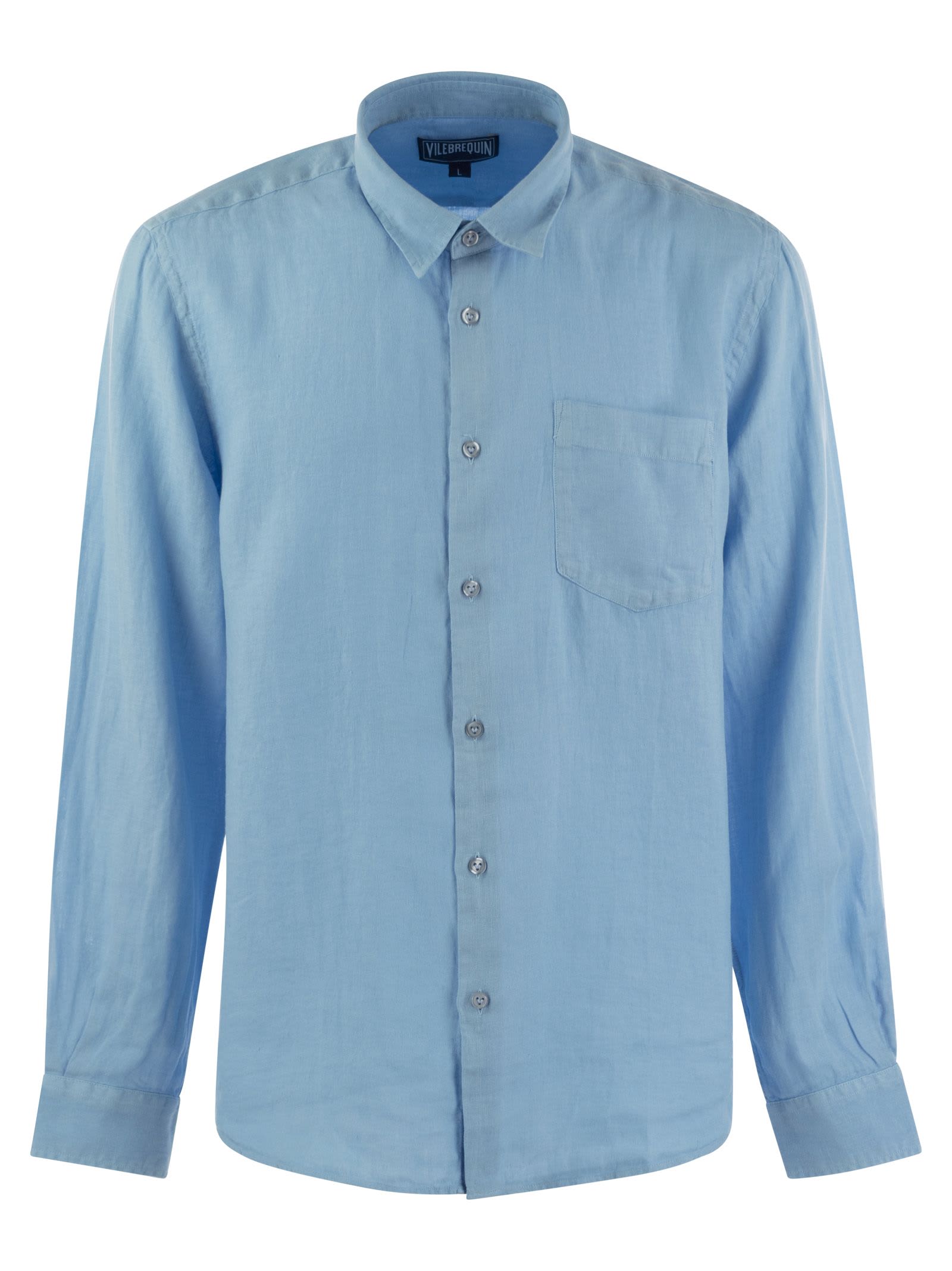 Shop Vilebrequin Long-sleeved Linen Shirt In Light Blue