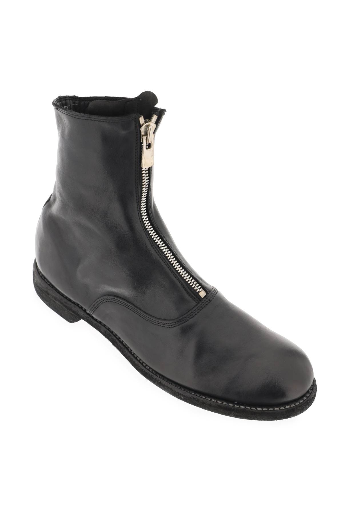 Shop Guidi Front Zip Leather Ankle Boots In Black (black)