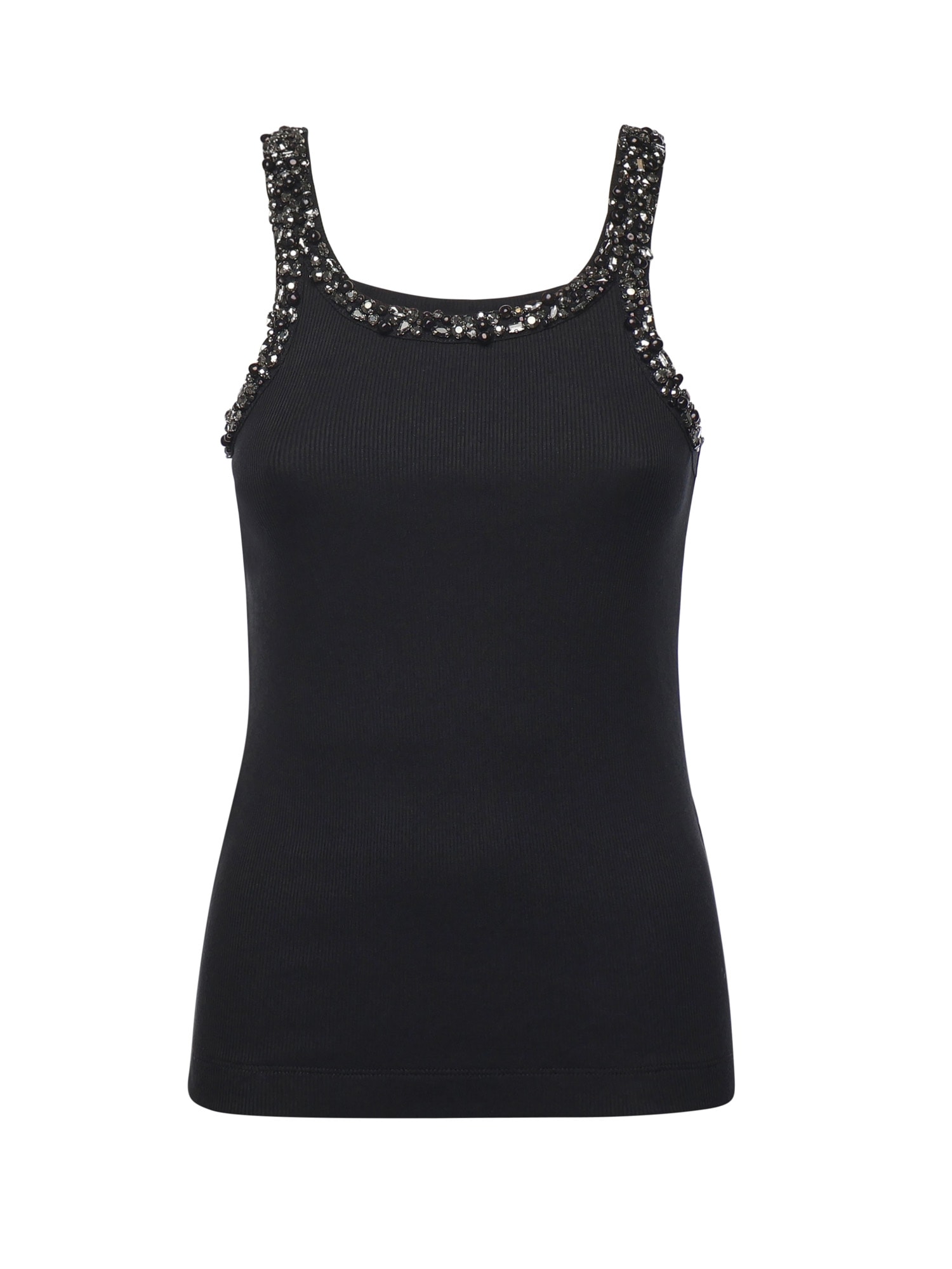 Pinko Ribbed Top With Bejewelled Embellishment In Black