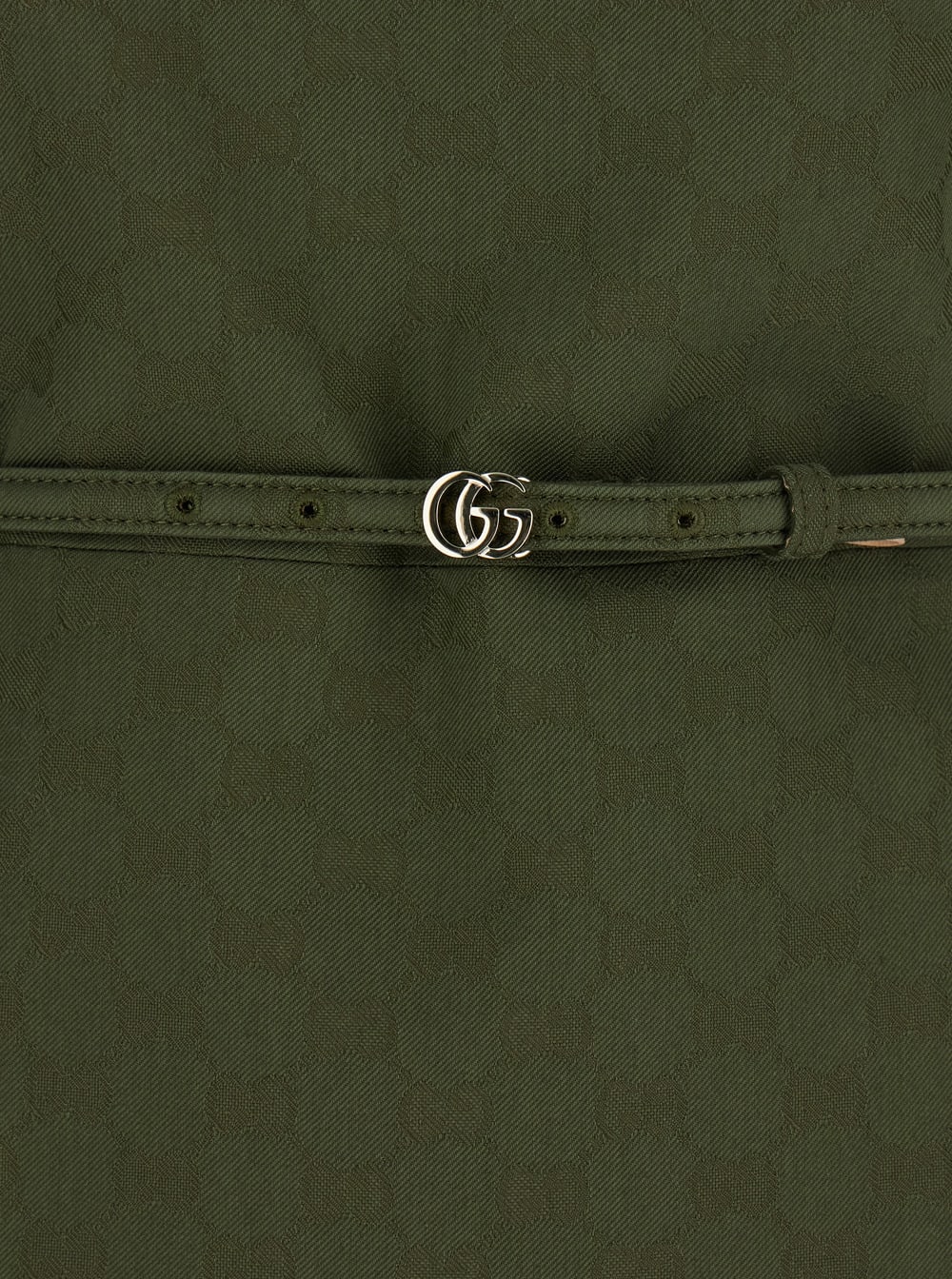 Gucci Green Mini Dress With Gg Buckle Belt In Fabric Woman In Green