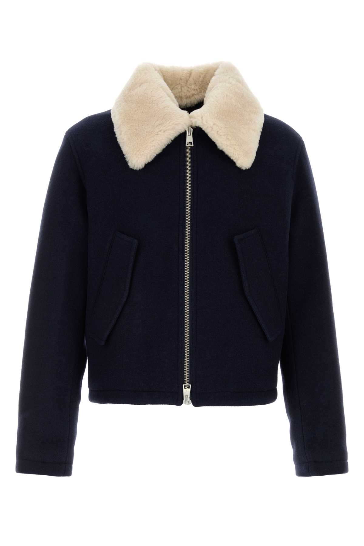 Shop Ami Alexandre Mattiussi Navy Blue Wool Jacket In Navyblue