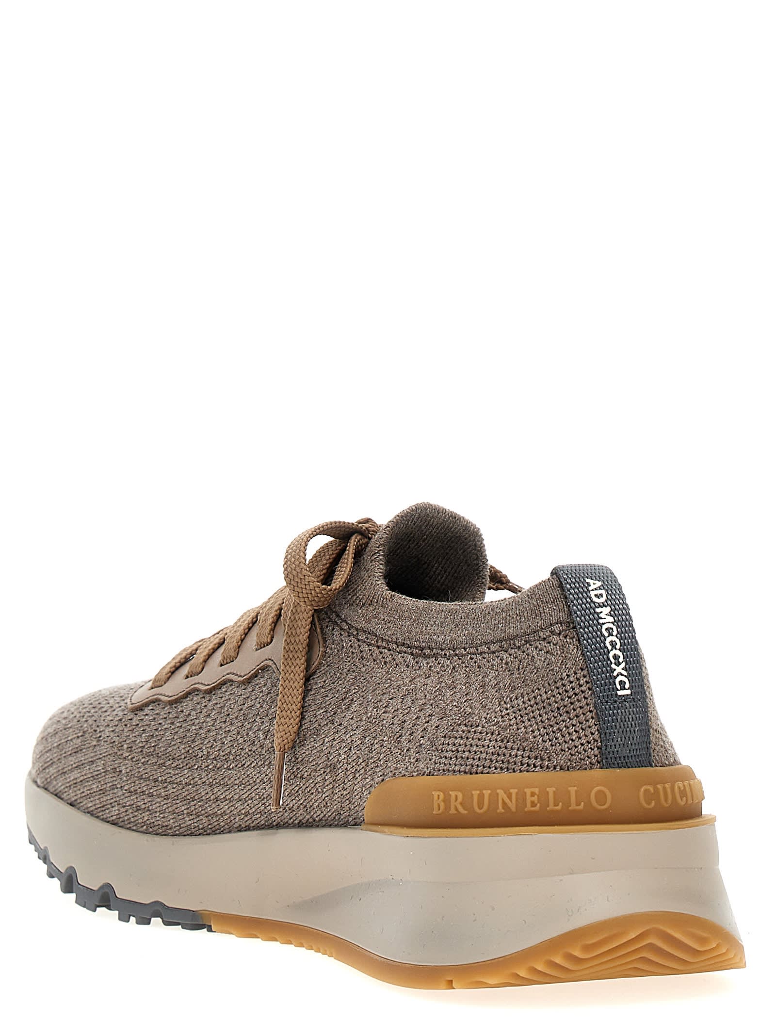 Shop Brunello Cucinelli Knitted Sneakers In Gray