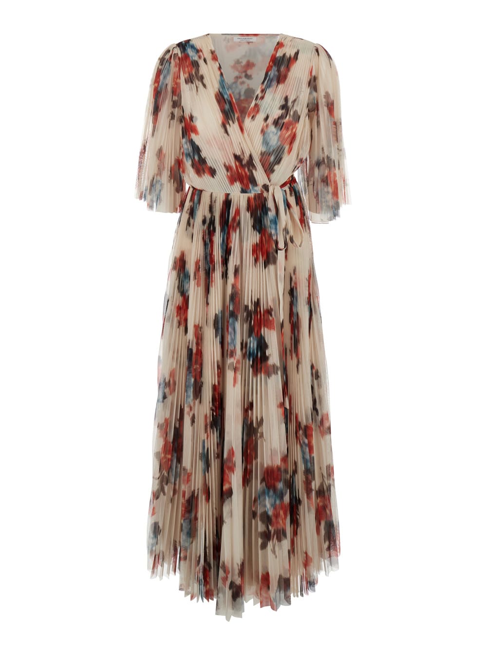 Multicolor Long Dress With All-over Floral Print In Tech Fabric Woman