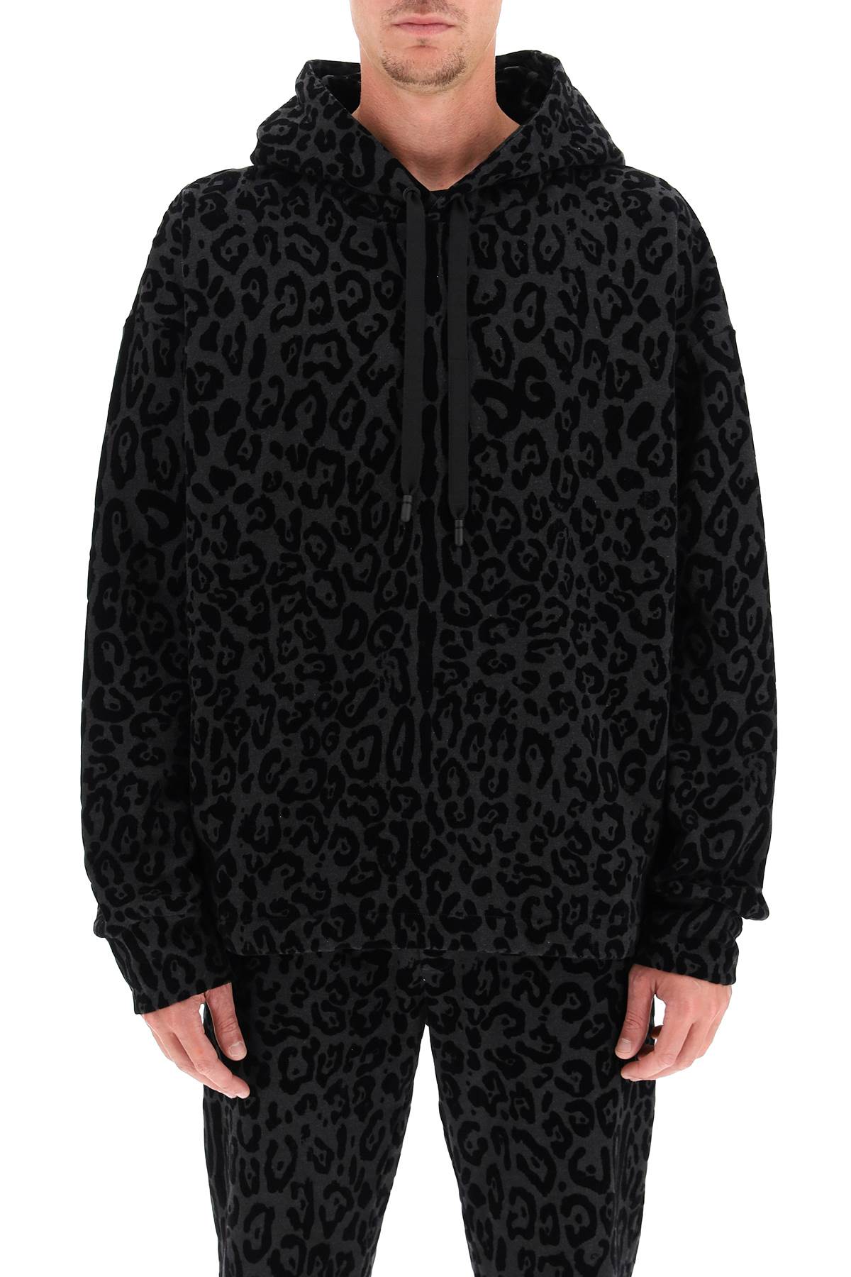 Shop Dolce & Gabbana Flocked Leopard Hoodie In Variante Abbinata (black)