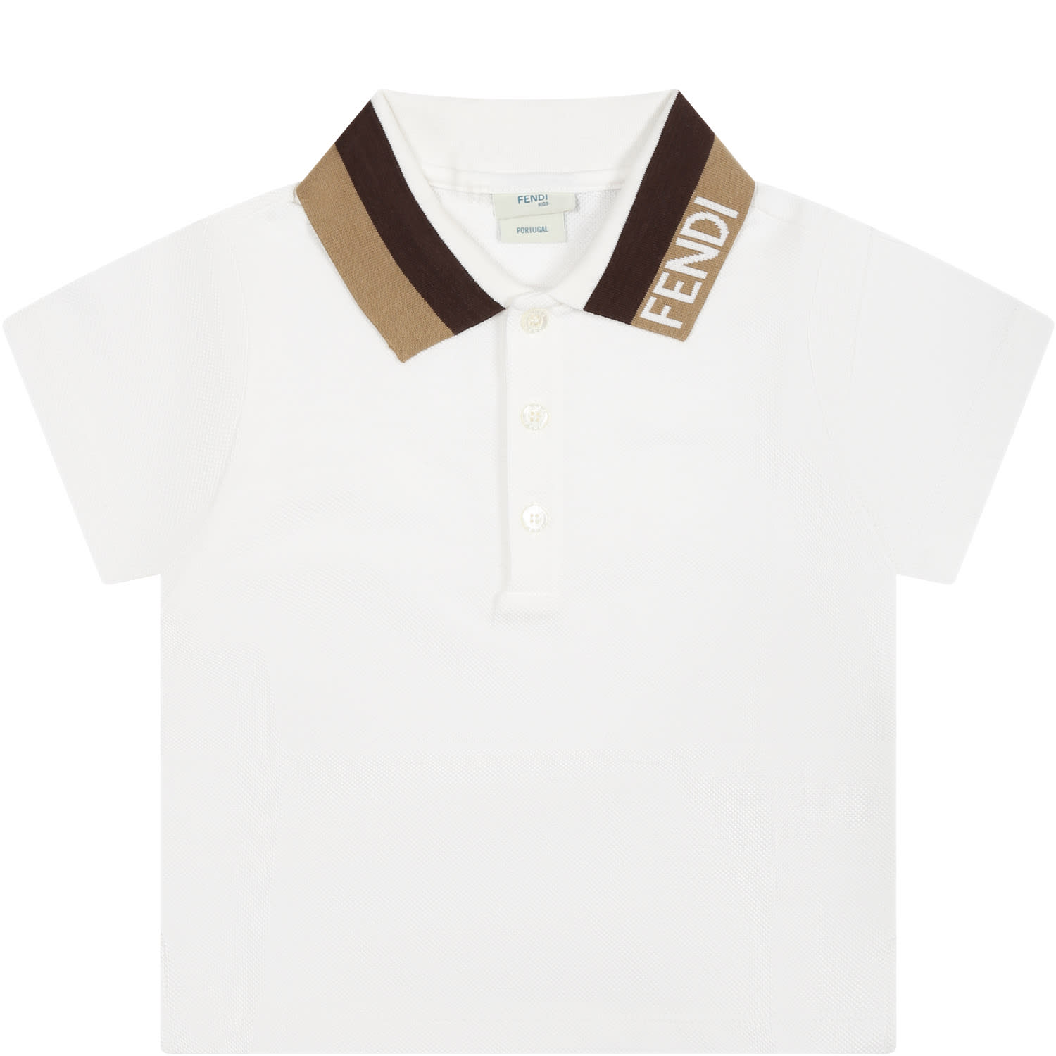 Fendi White Polo Shirt For Baby Boy With Logo