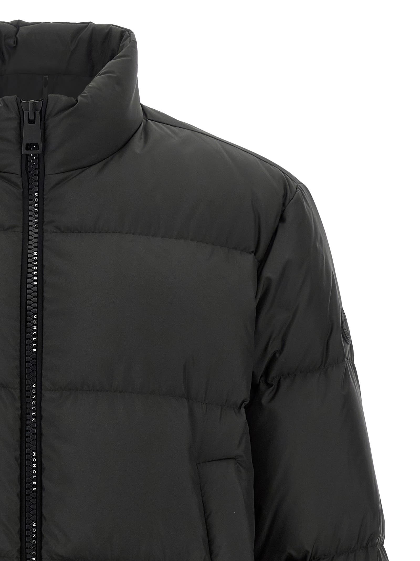 Moncler Nylon Down Jacket High Collar In Animal Print