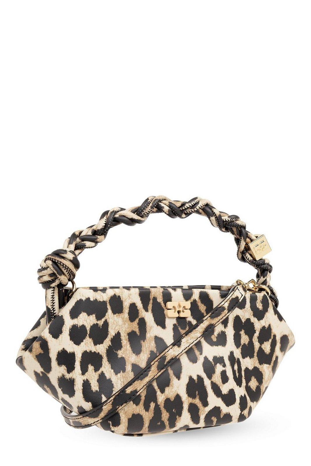 Ganni Mini Bou Leopard-print Tote Bag In Brown