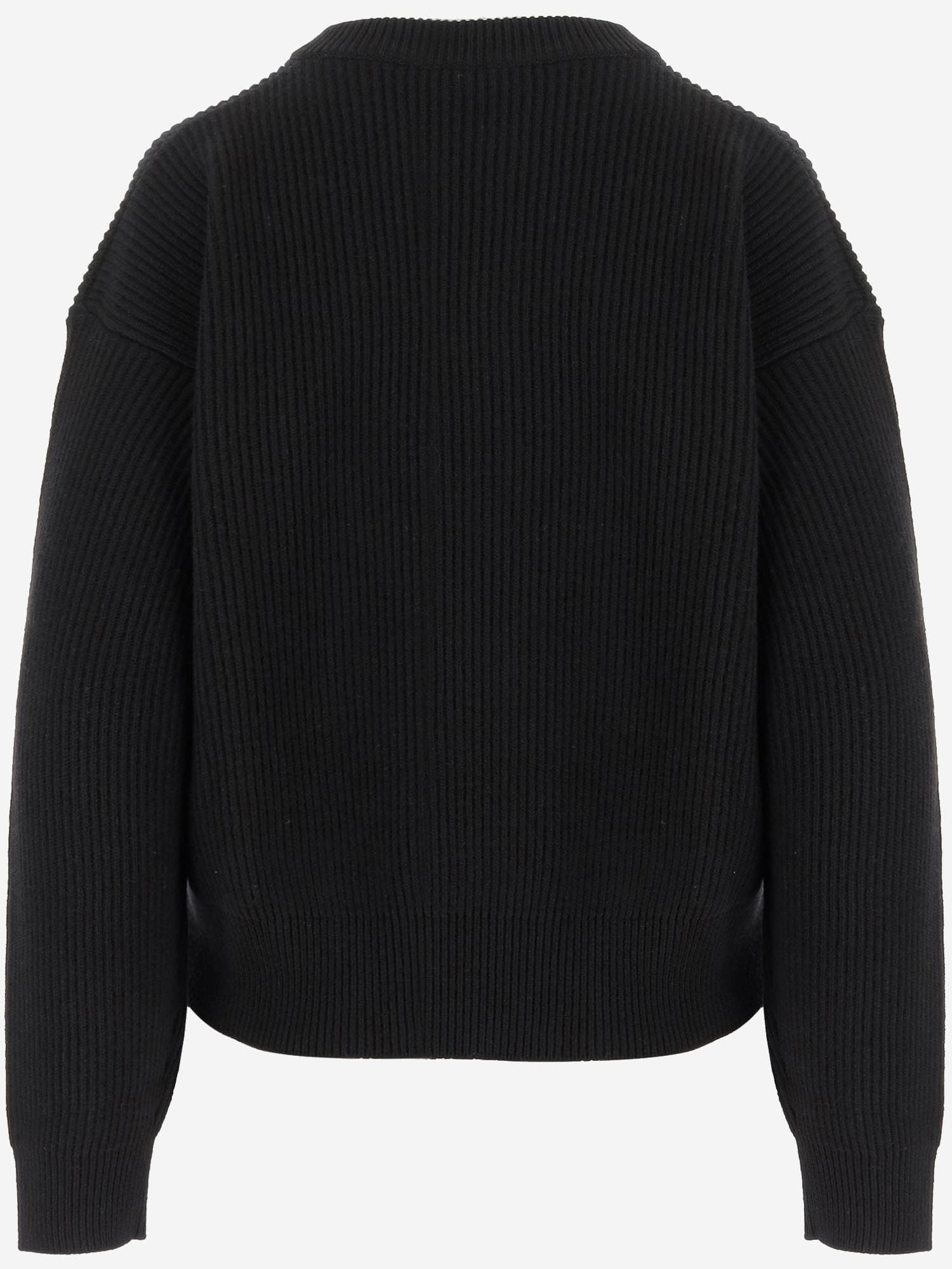 Versace Studs Logo Embroidery Wool Knit Sweater Black In Black