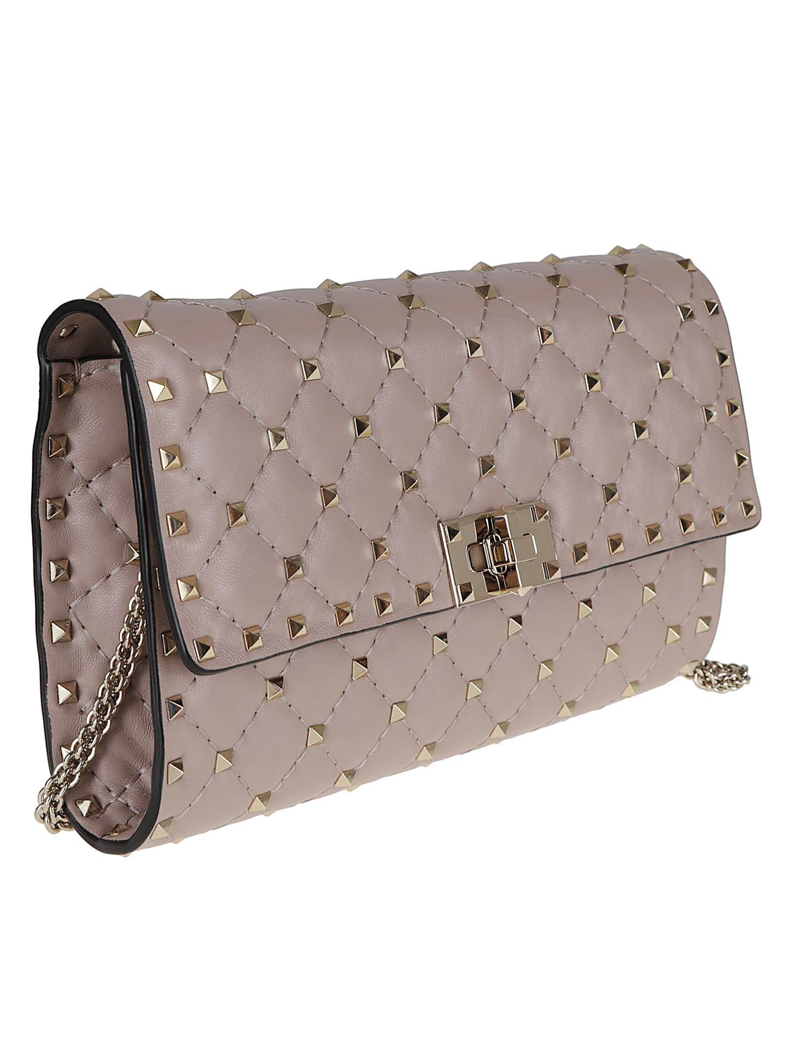 Valentino Chain Strap Quilted Shoulder Bag With Studs In Pink