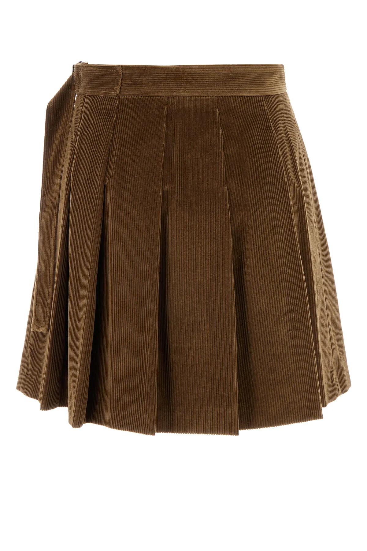 Weekend Max Mara Corduroy Zucca Mini Skirt With Belted Waist In Marrone