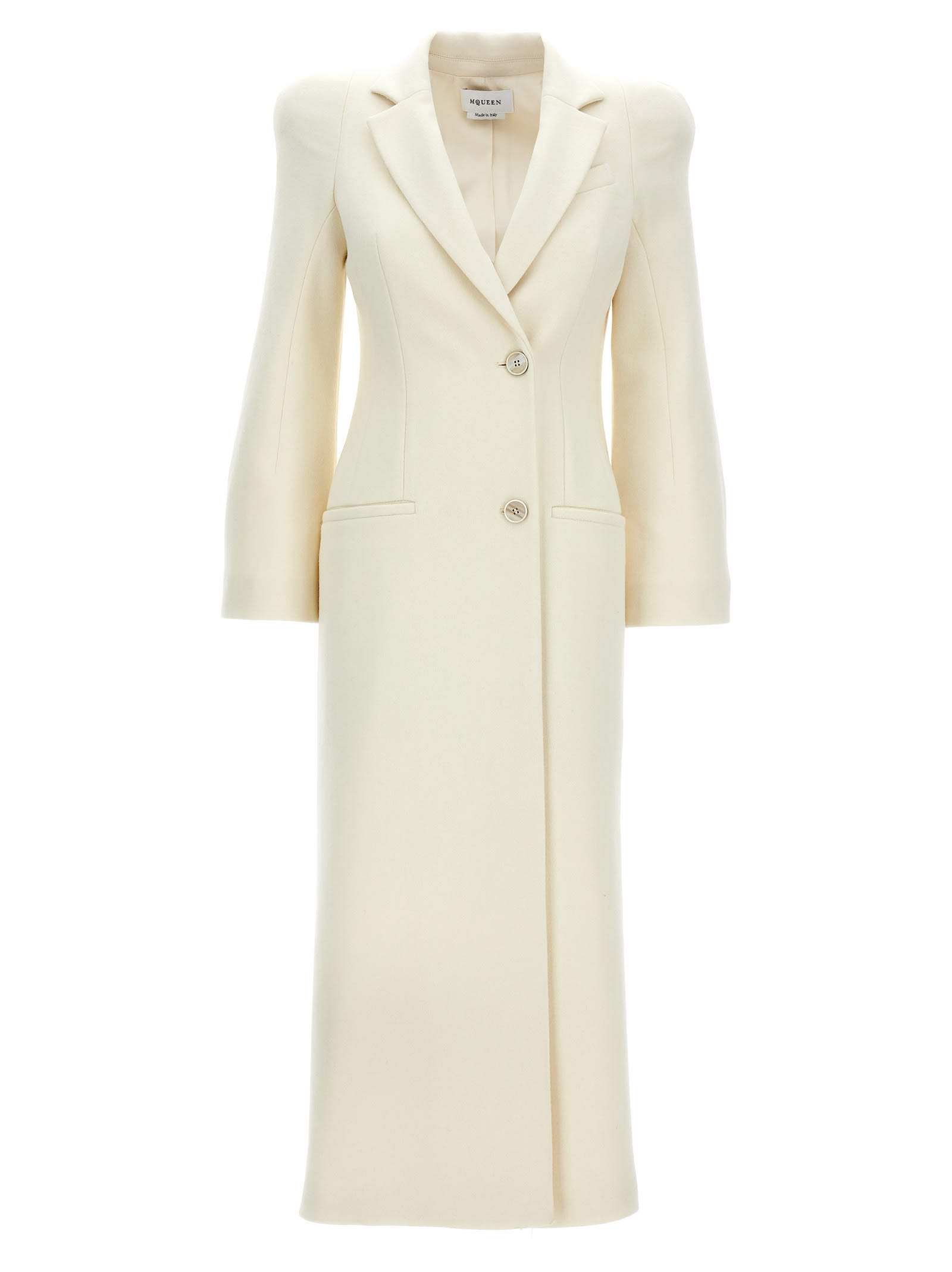 Shop Alexander Mcqueen Double-breasted Coat With Shaped Shoulders In White