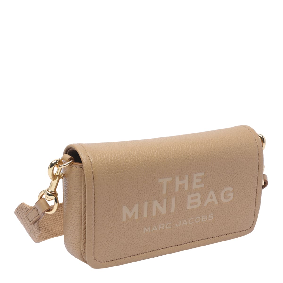 Marc Jacobs Brown Leather Shoulder Bag With Textured Finish In Beige