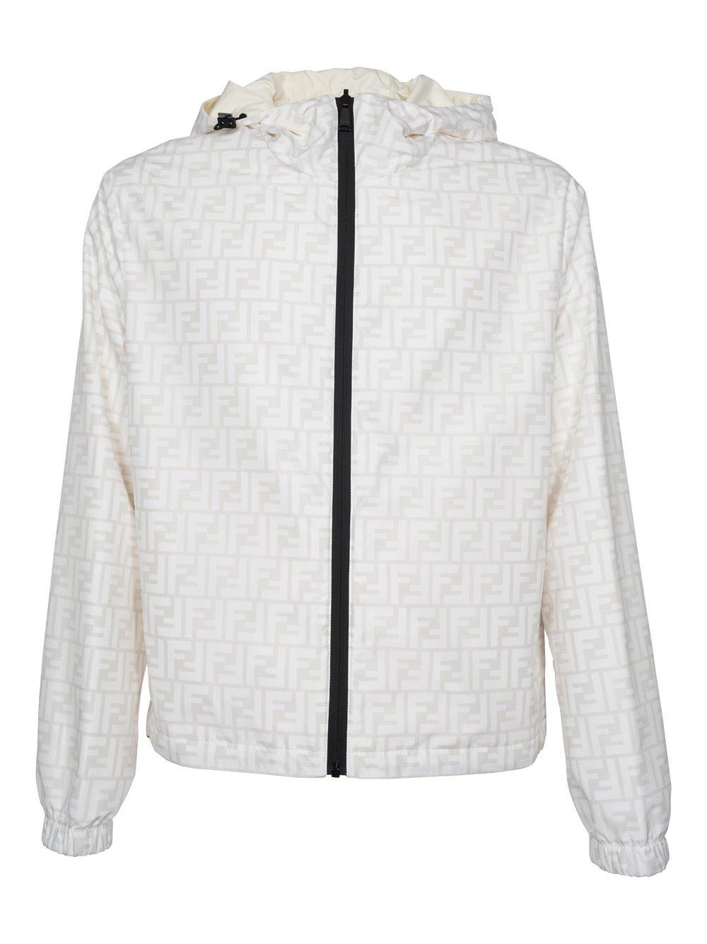 Shop Fendi Ff Printed Hooded Jacket In Bianco