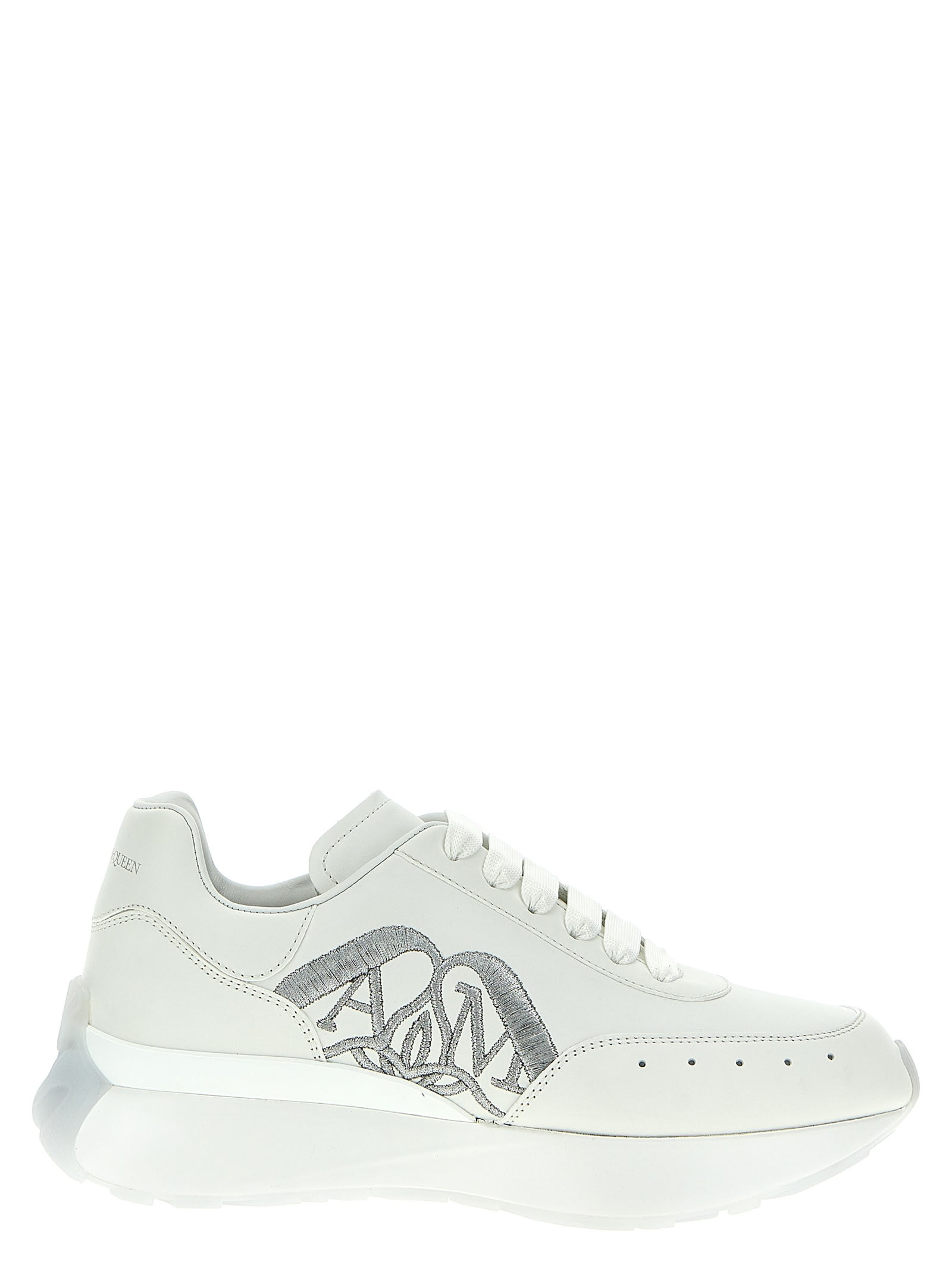 Shop Alexander Mcqueen Sprint Runner Sneakers In White/silver