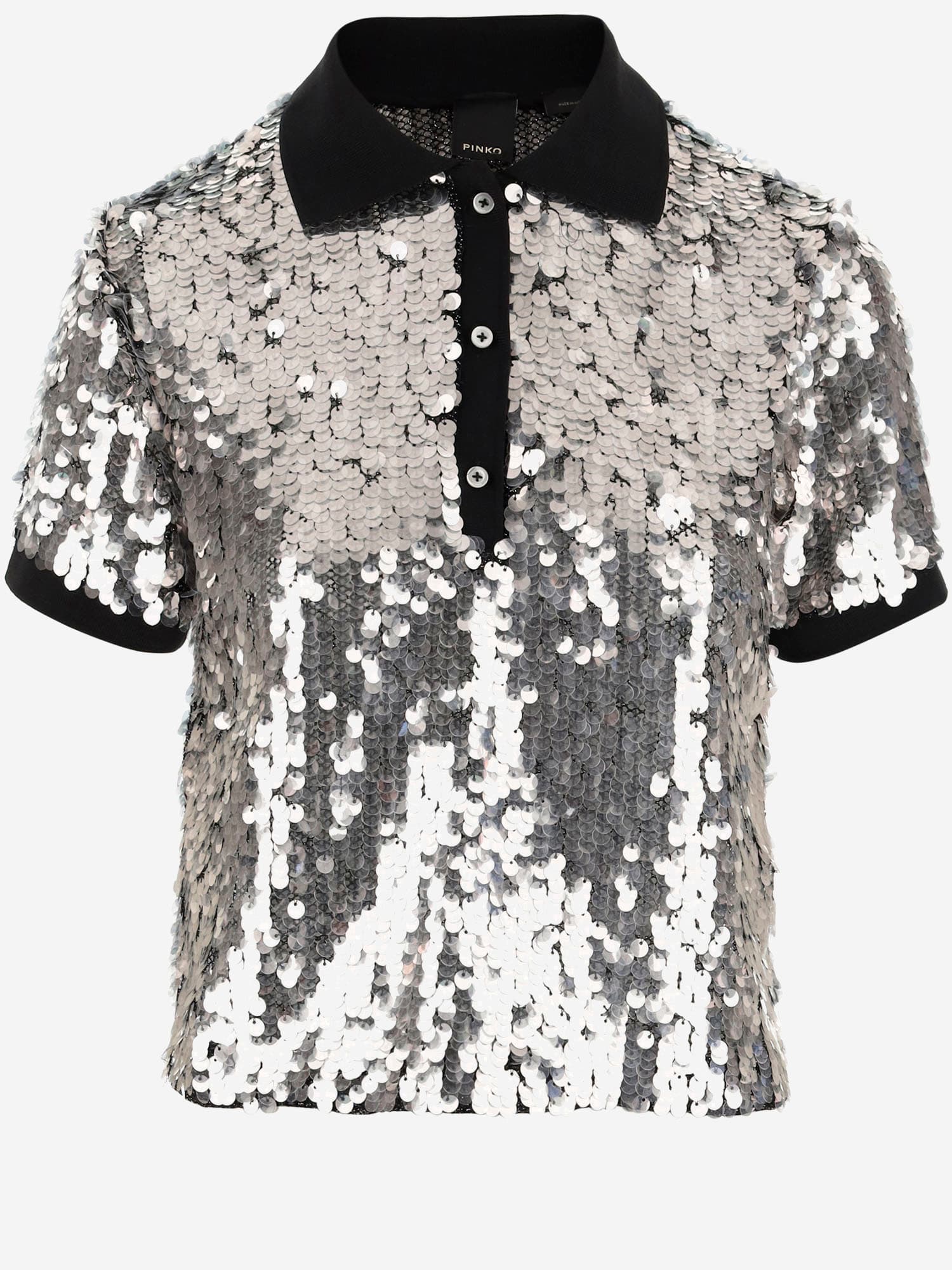 Shop Pinko Sequined Polo Shirt In Silver