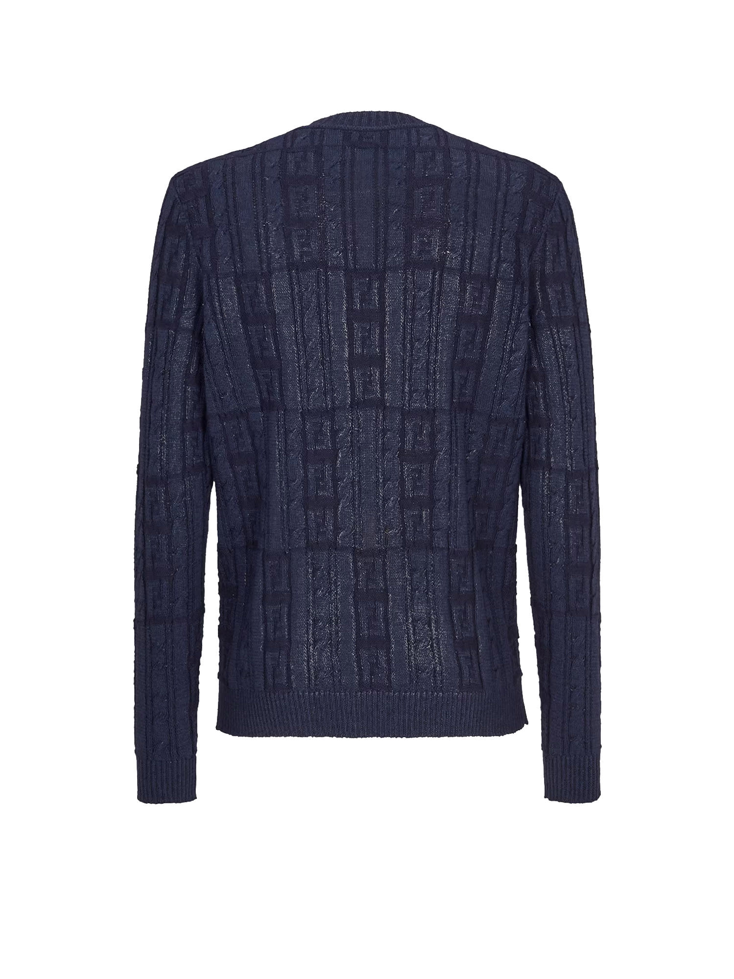 Fendi Men Braided Wool Sweater With Ff Details In Blue