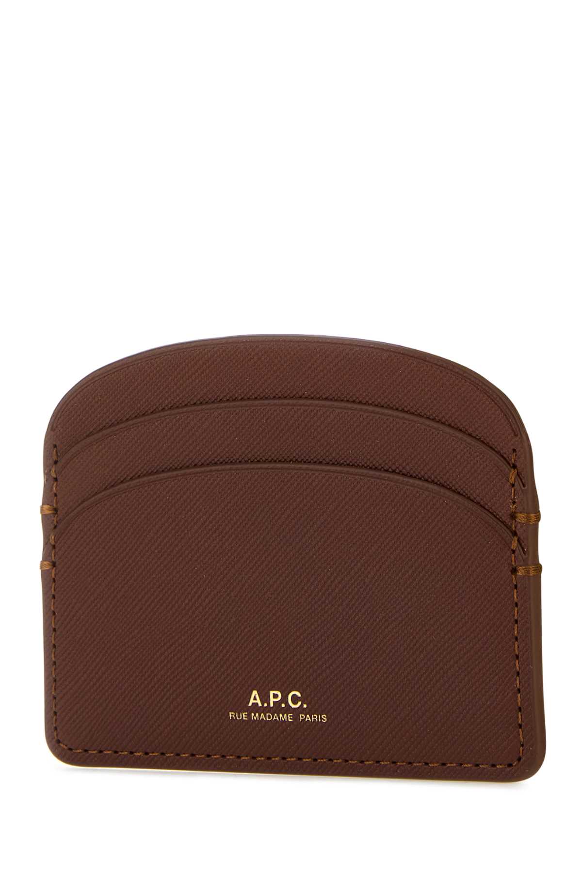 Shop Apc Brown Leather Demi-lune Card Holder In Noisette
