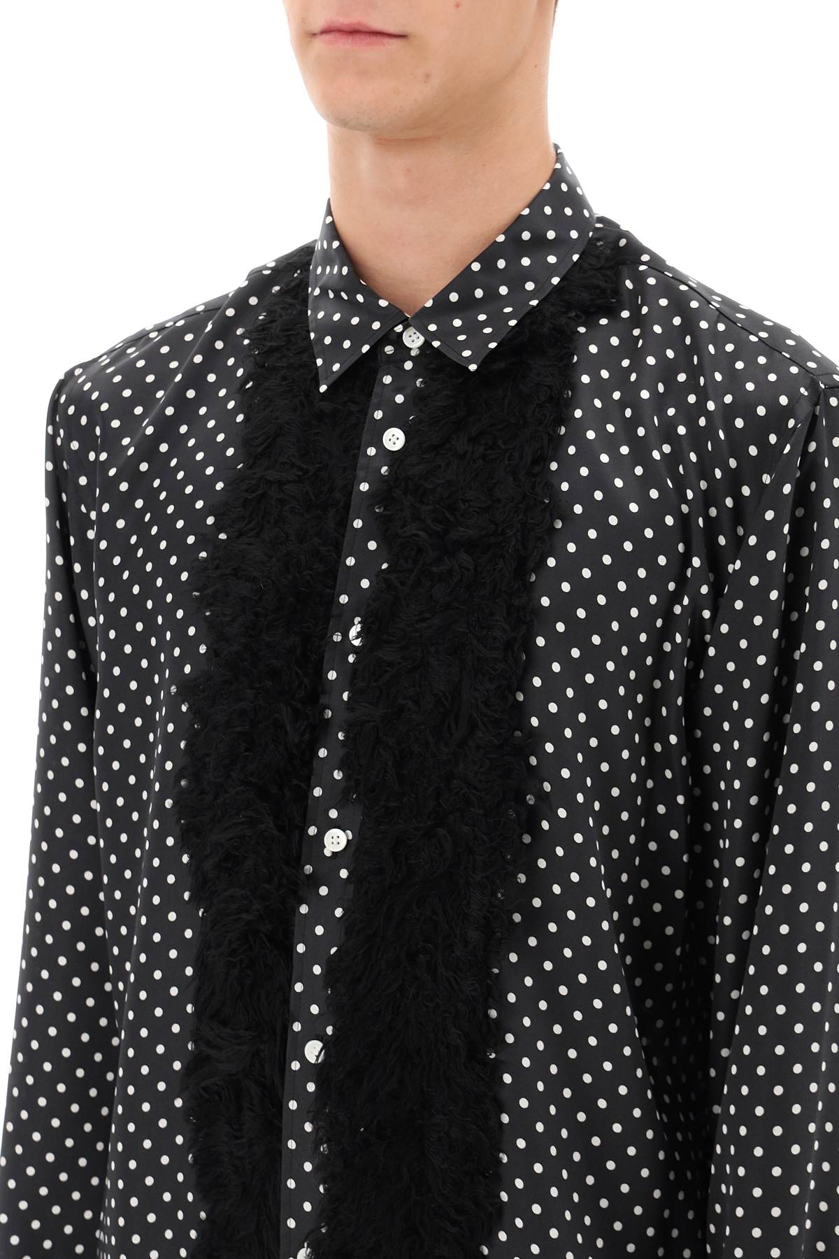Shop Comme Des Garçons Homme Deux Satin Shirt With Eco-fur Inserts In Black Wht Blk (white)