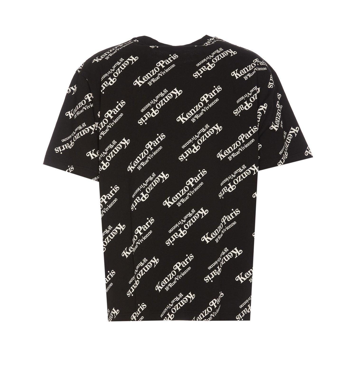 Shop Kenzo All-over Logo Printed Crewneck T-shirt In Black/neutrals