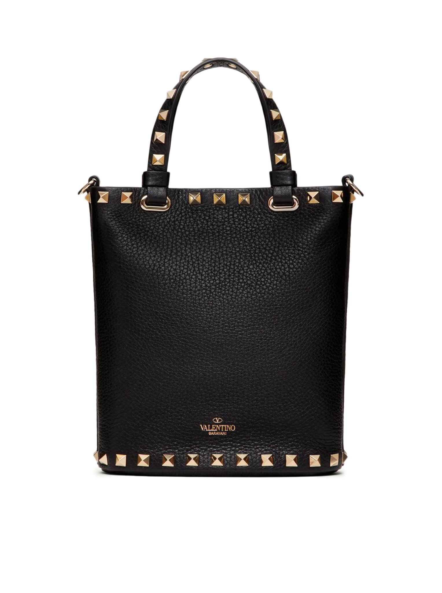 Shop Valentino Mini Tote Rockstud Vitello Stampa Alce/platinum Studs In No Black