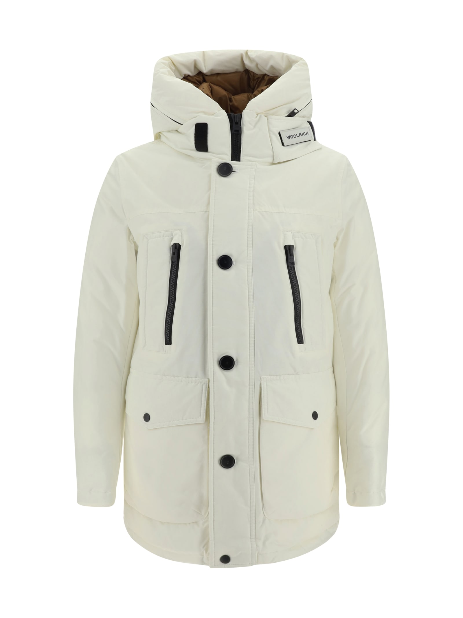 Woolrich Feather Down Hooded Coat In Arctic White