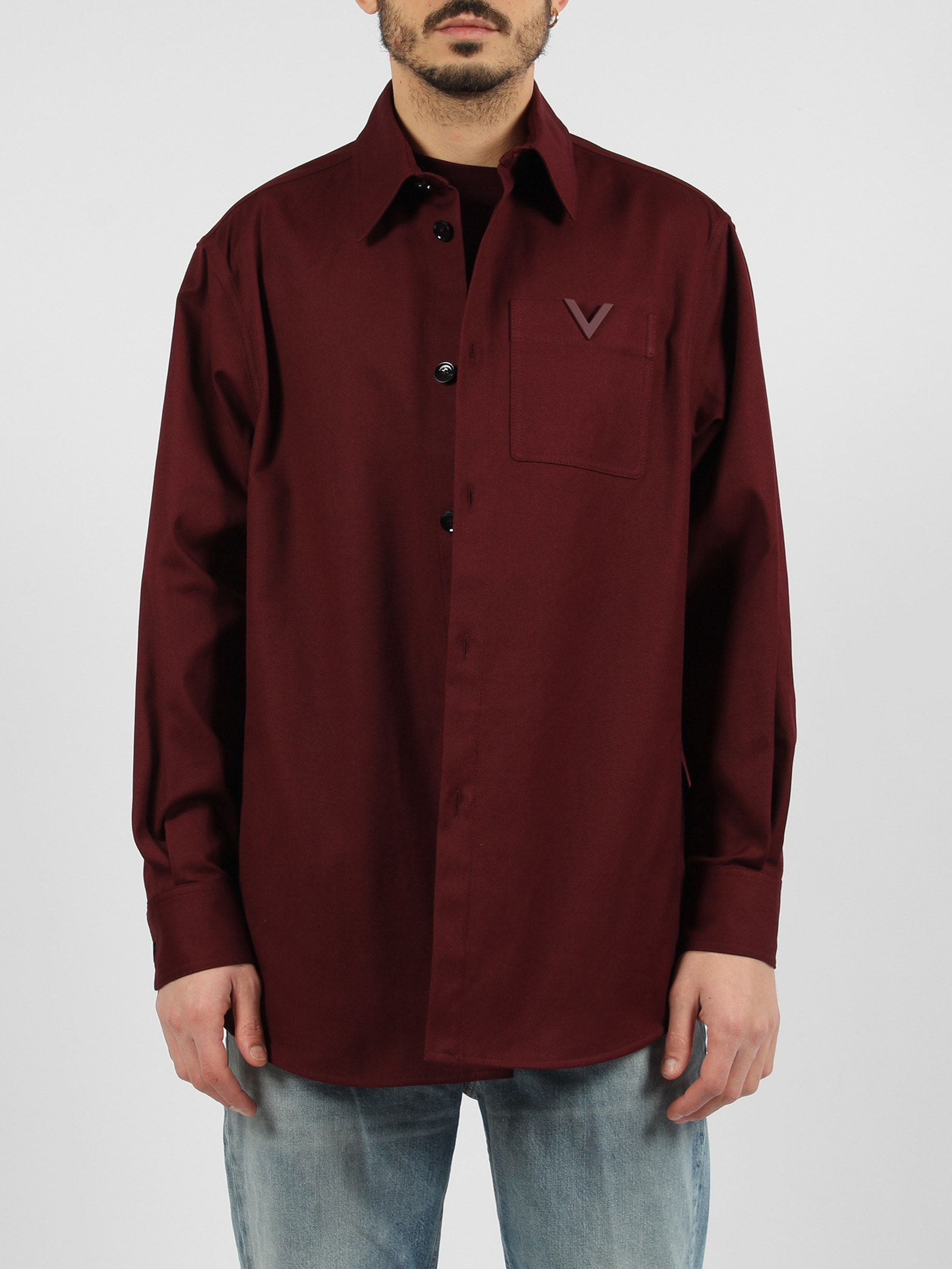 Valentino Garavani Cotton Shirt Jacket In Pink & Purple