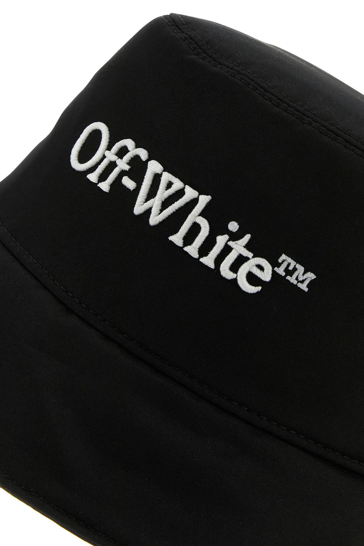 Off-white Wide Brim Polyester Bucket Hat In Black